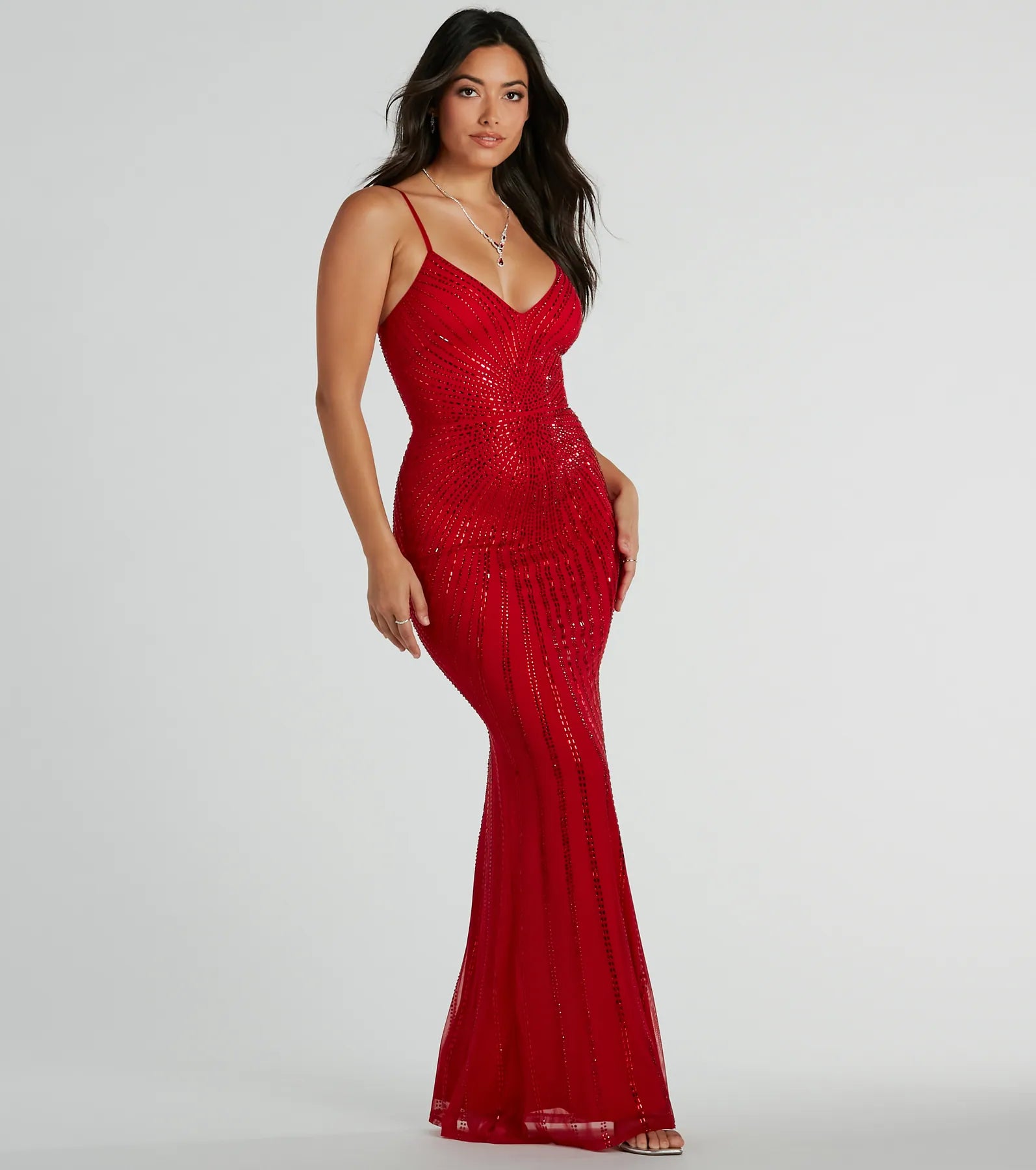 Premium Cameron V-Neck Rhinestone Glamour Dress