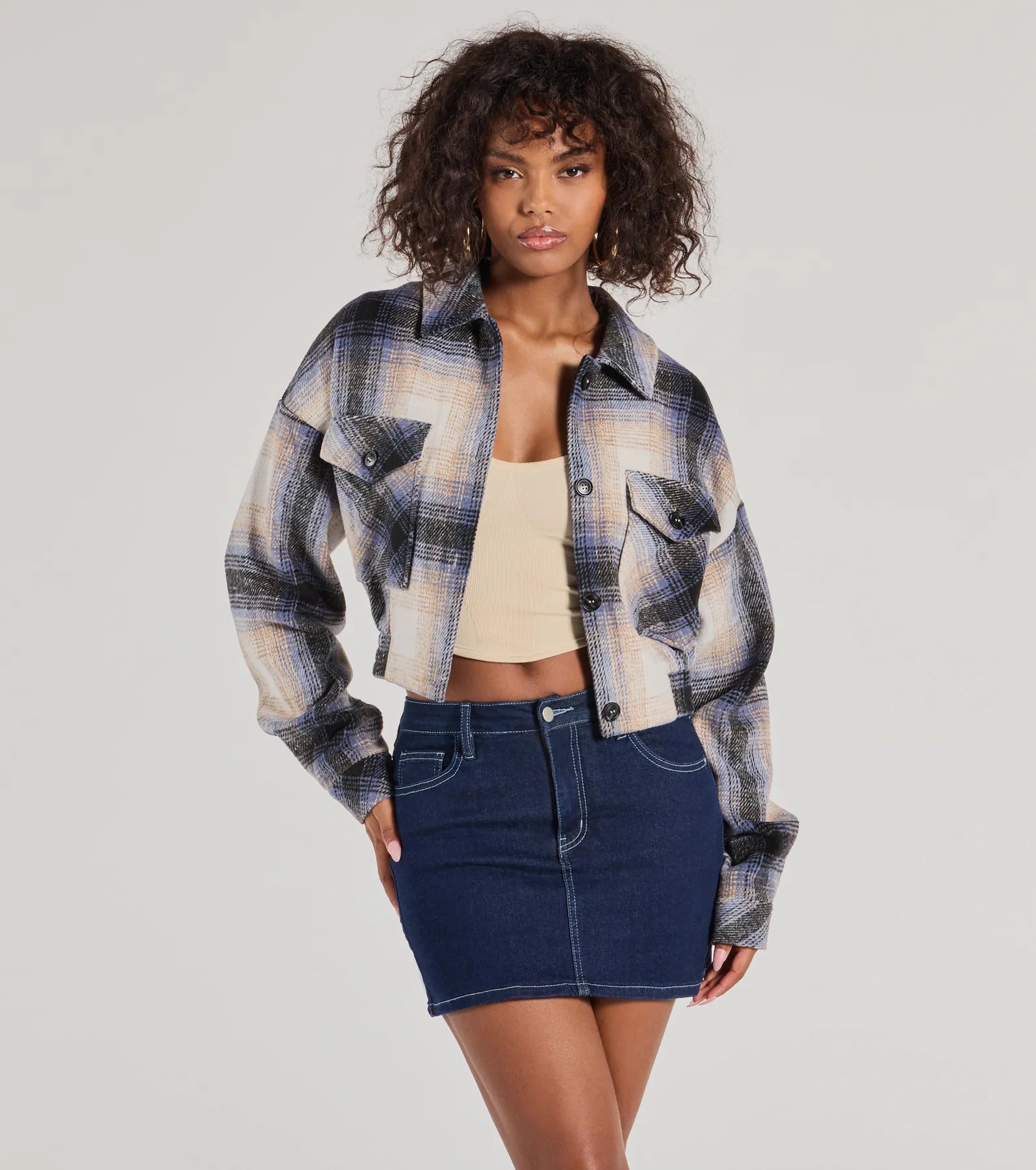 Ultimate Cozy Plaid Cropped Shacket - Relaxed Fit