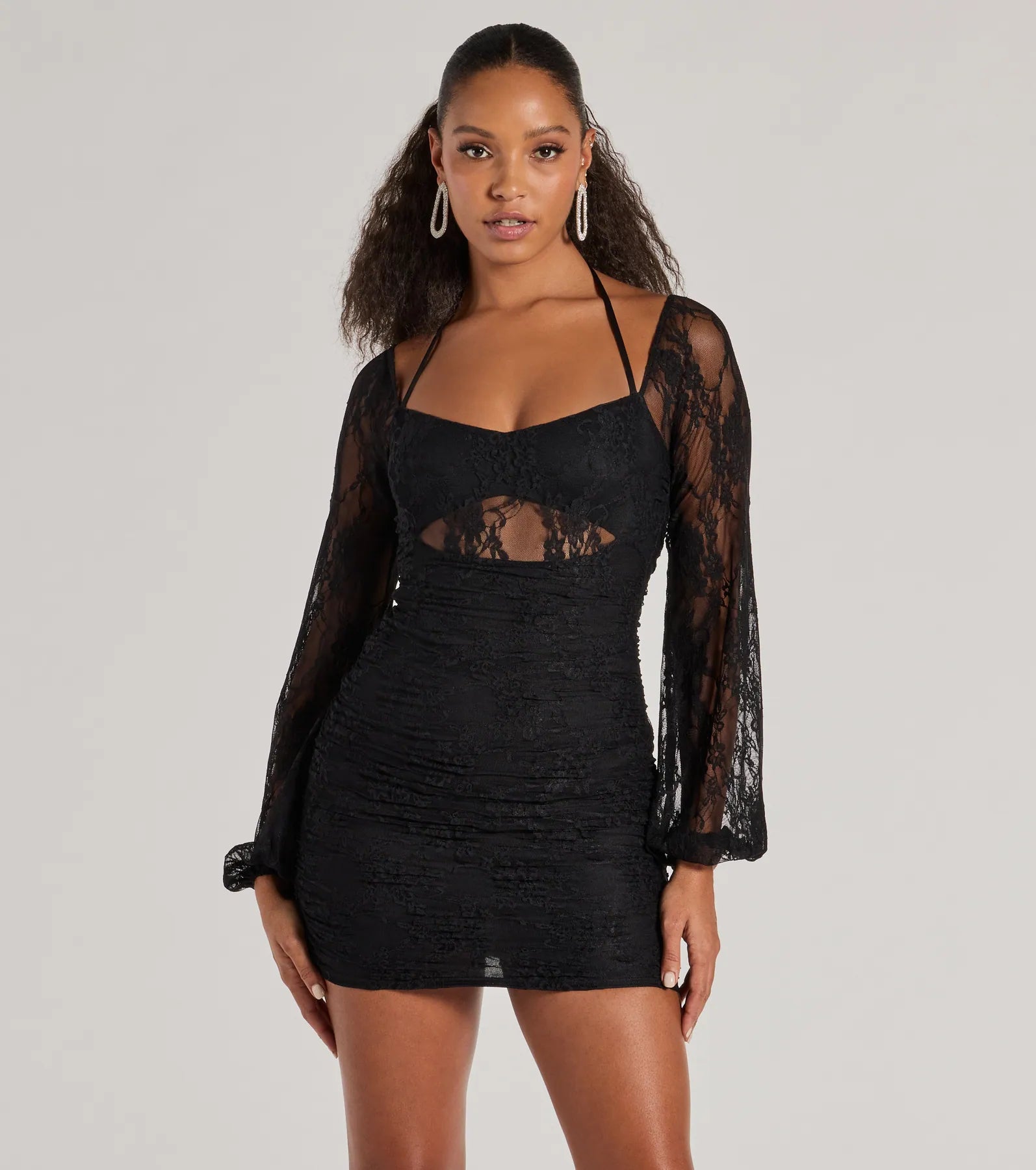 Ultimate Allure Sheer Lace Mini Dress - Chic & Elegant