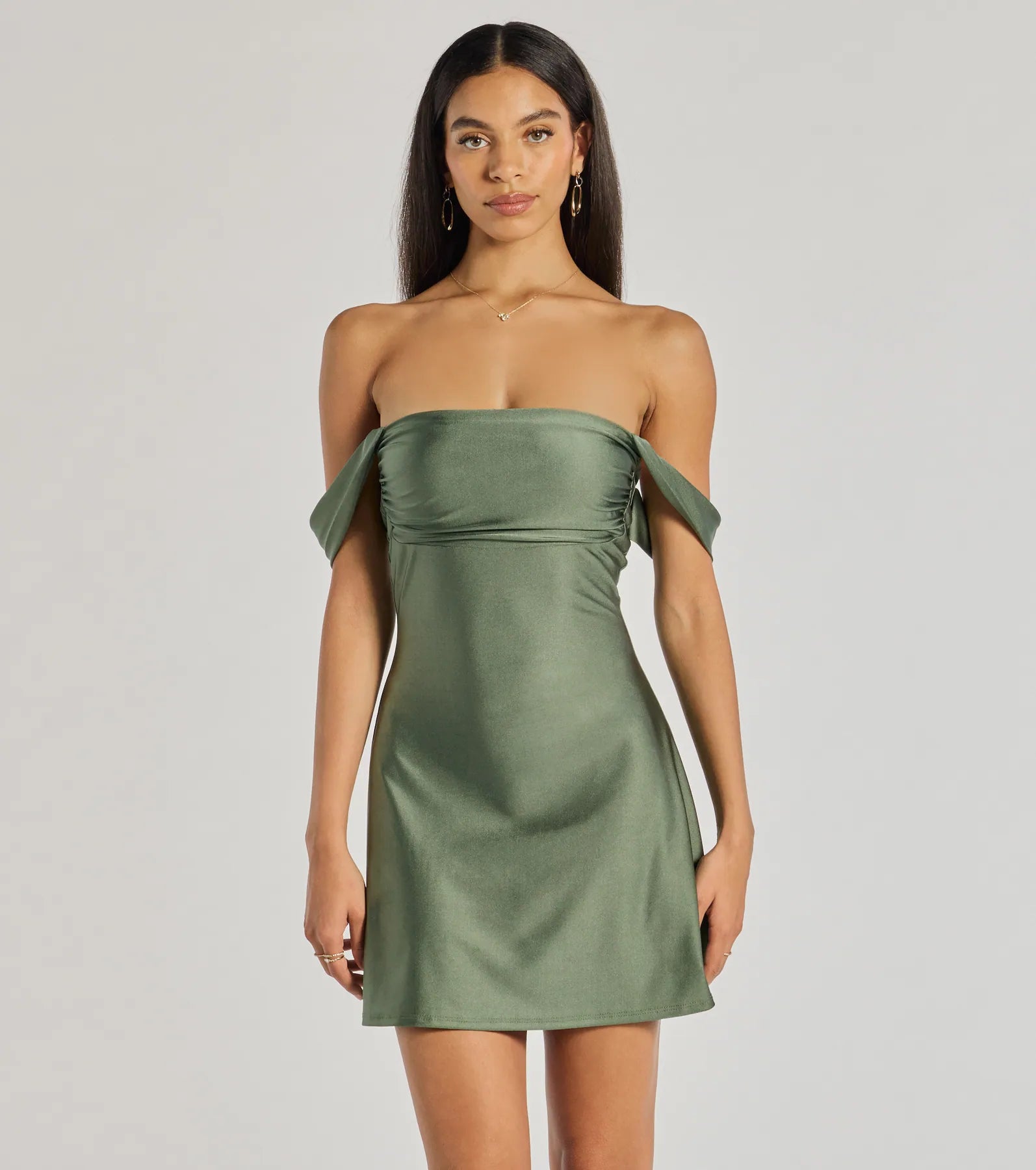 Ultimate Classics Lover Off-The-Shoulder Satin A-Line Mini Dress