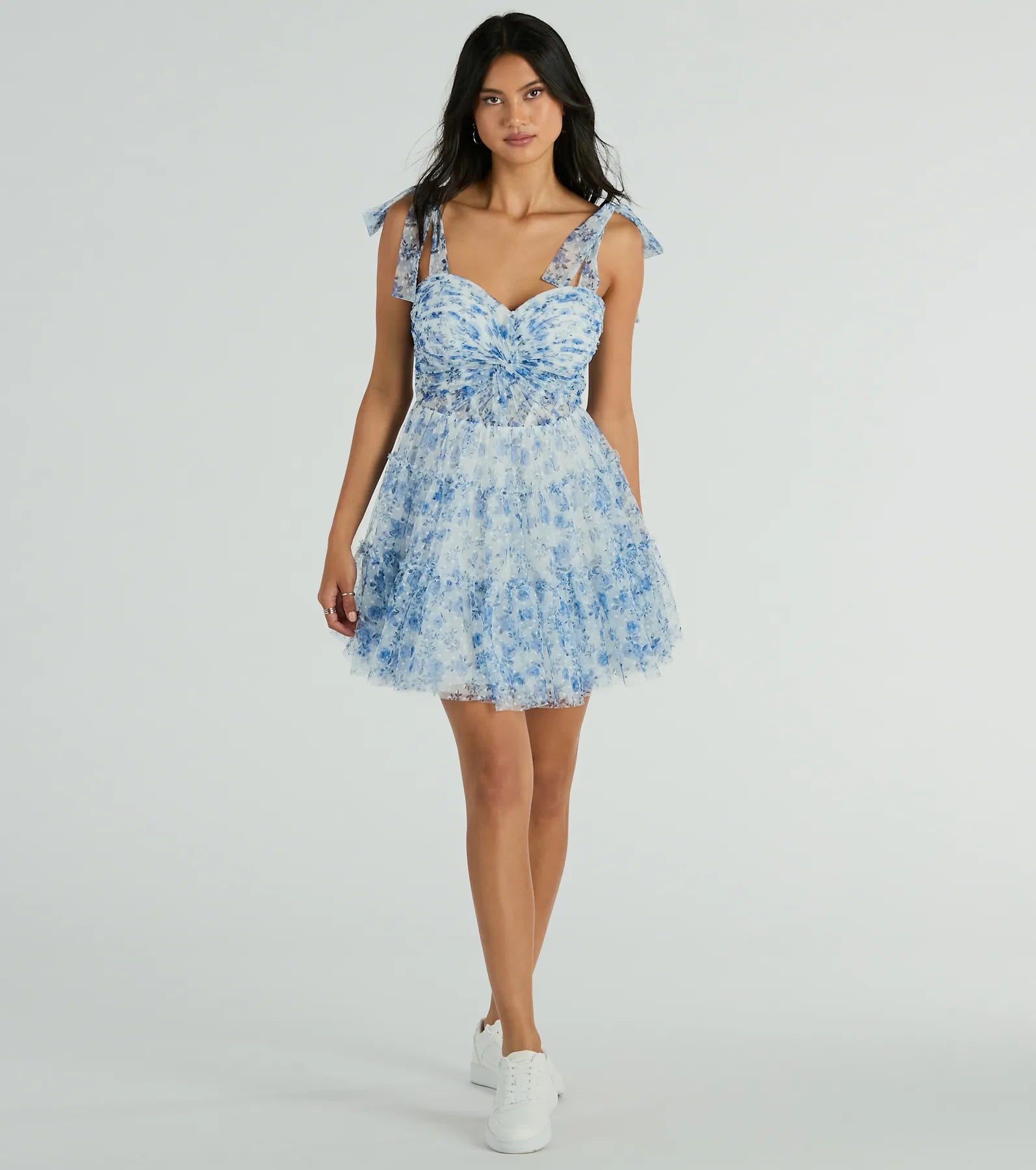 Ethereal Elegance: Brynne Premium Floral Mesh Skater Dress