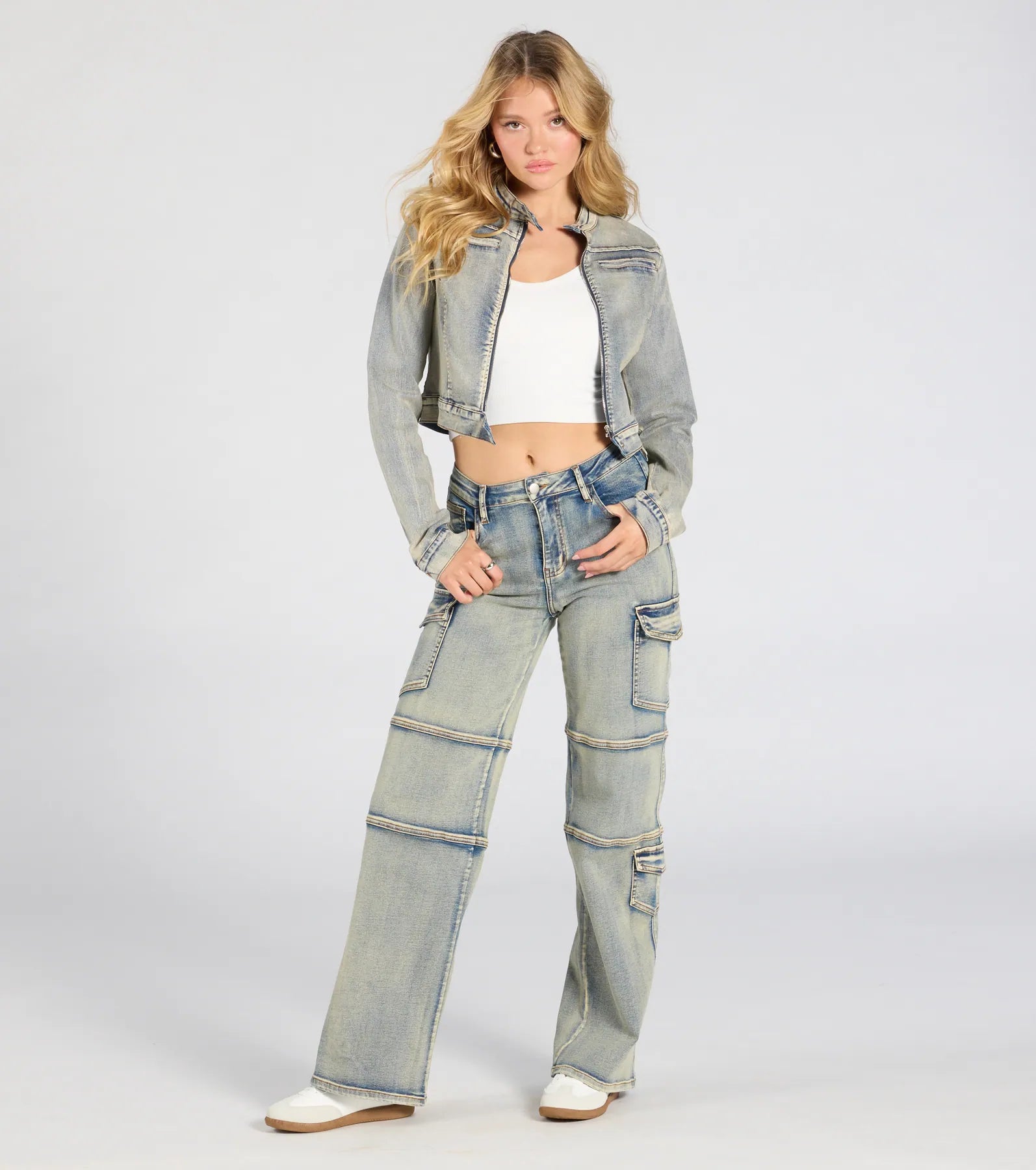 Ultimate Trendy Denim Moto Jacket - Faded Style