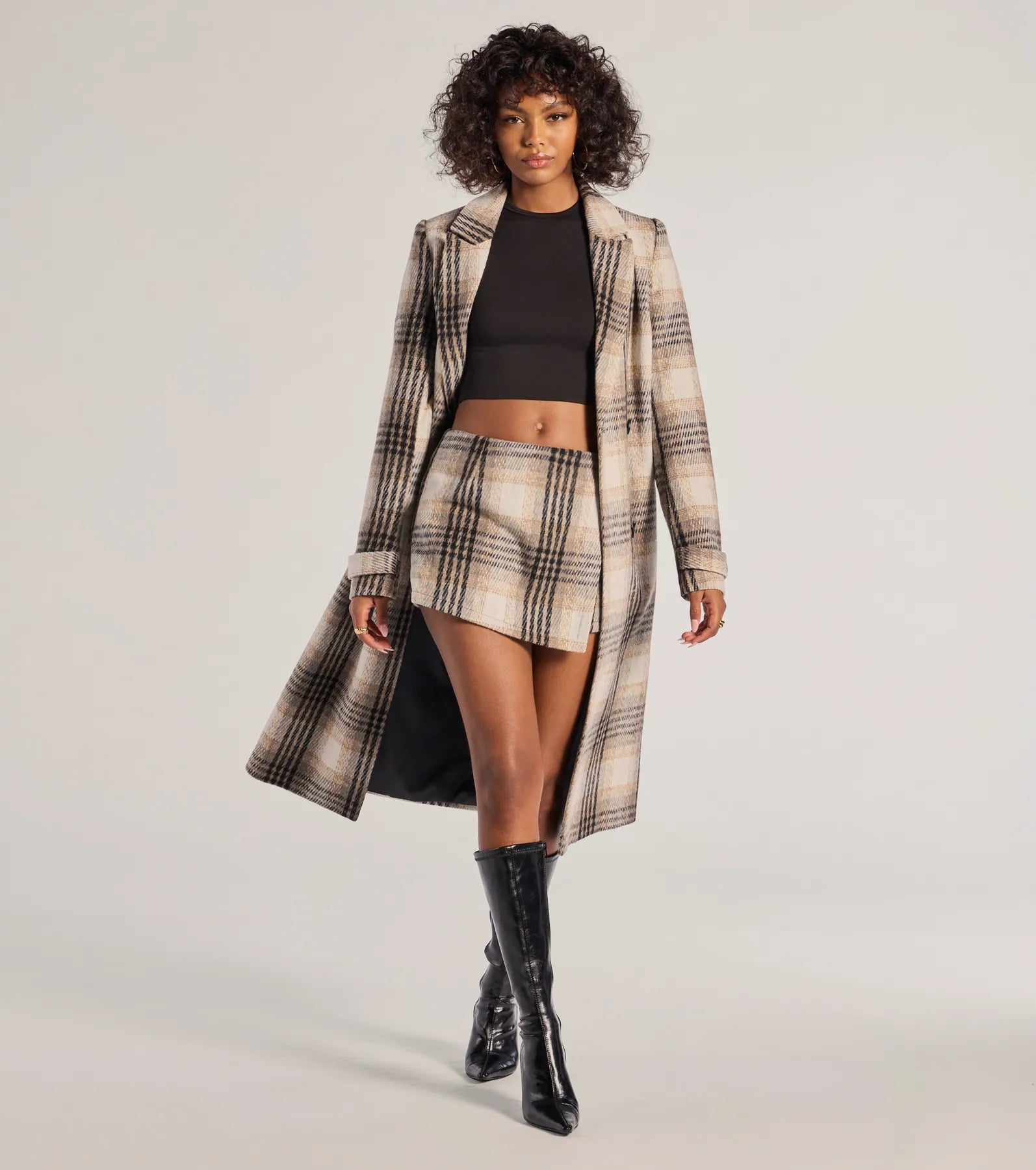 Premium Plaid Wrap Skirt with Built-In Shorts