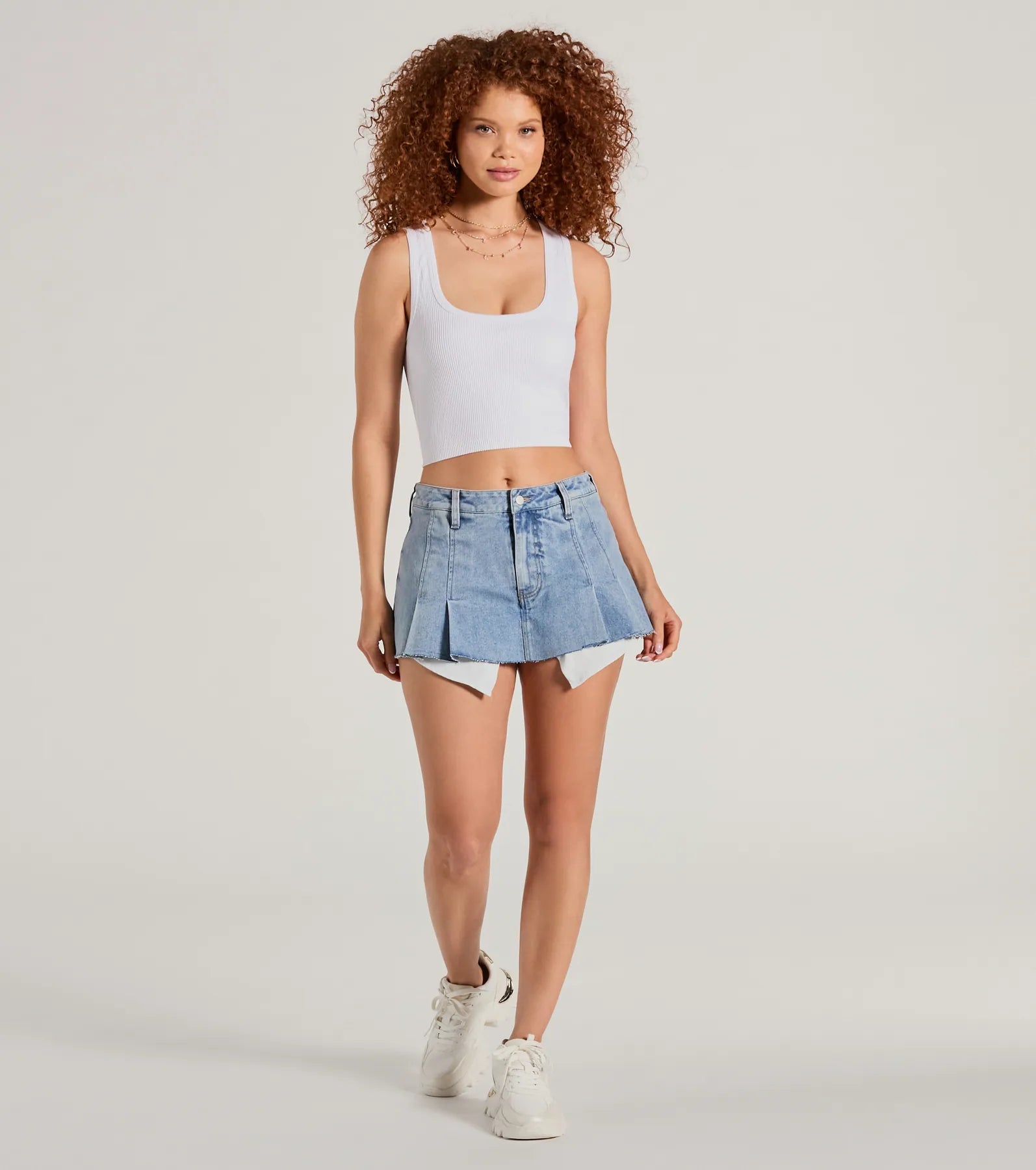 Ultimate Flirty Pick Mid-Rise Pleated Denim Skort