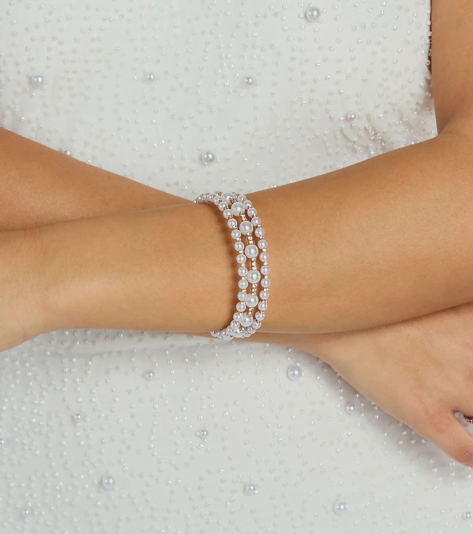 Ultimate Glamour Faux Pearl & Rhinestone Cuff Bracelet