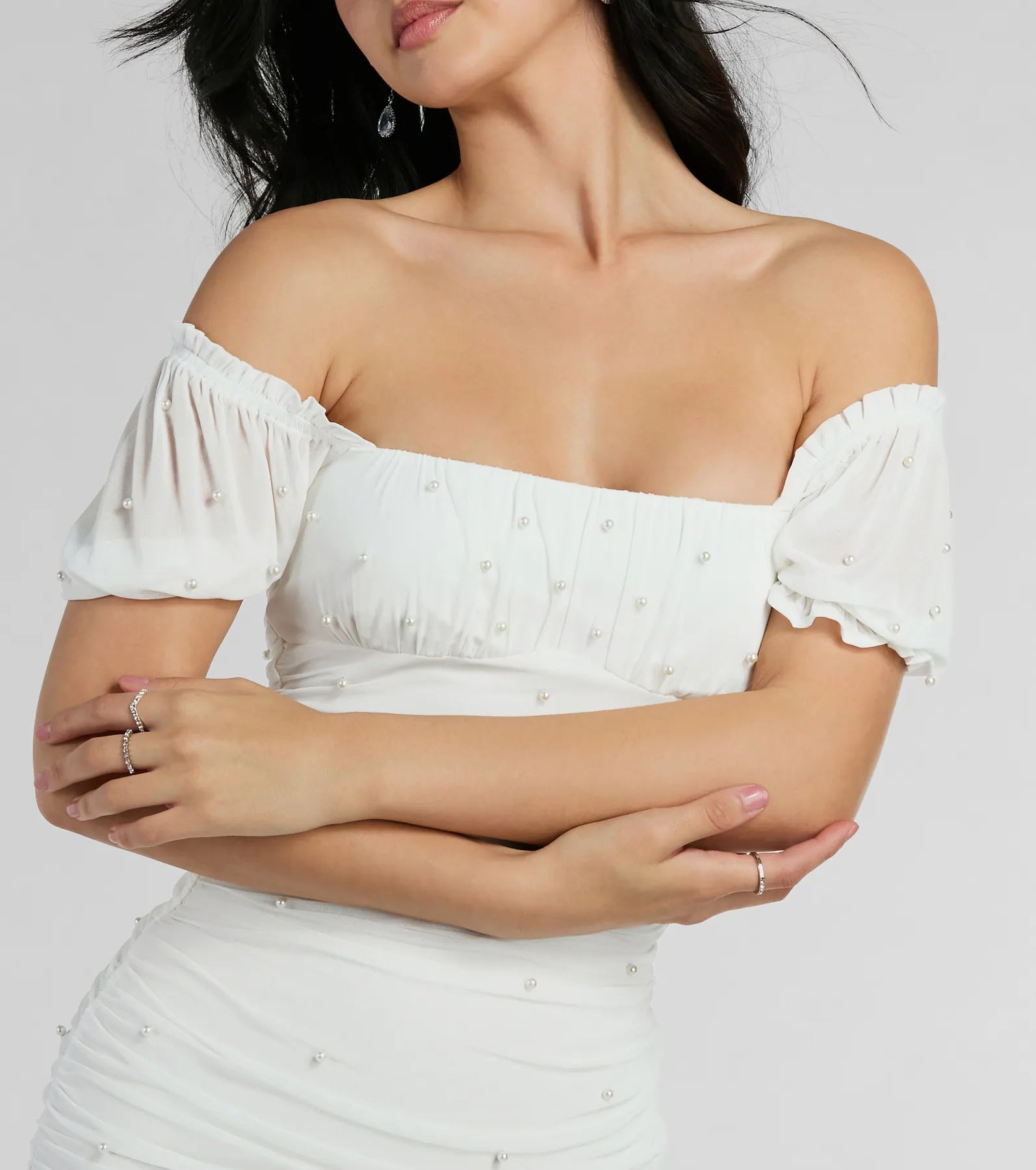 Ultimate Pearls For Babes Puff Sleeve Bodycon Mini Dress