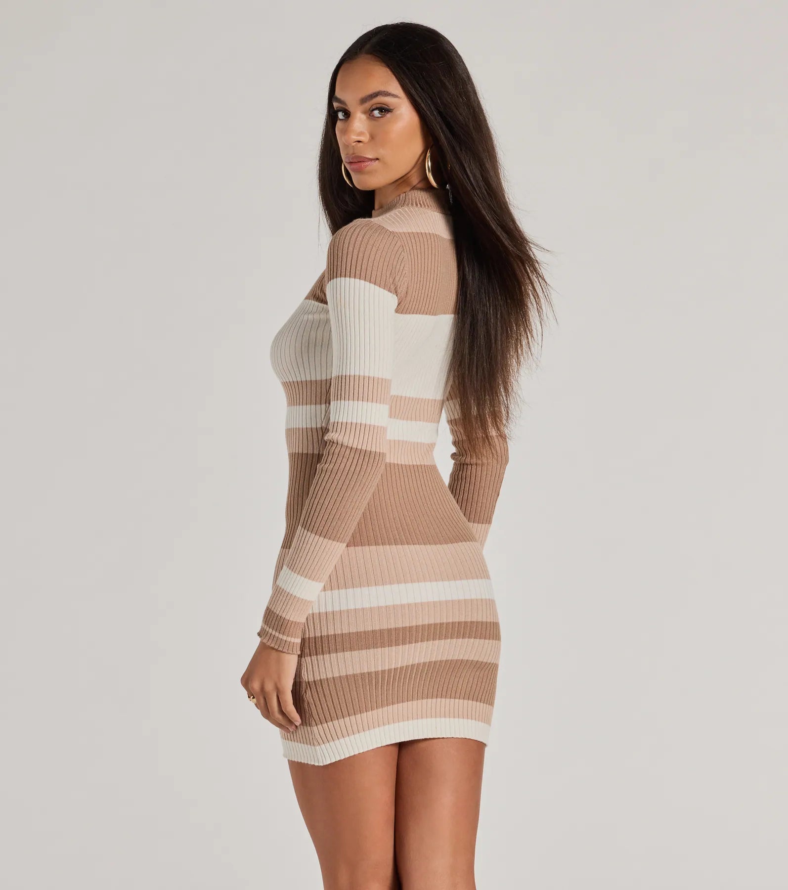 Ultimate Modern Stripes Ribbed Knit Dress - Long Sleeve Mini Style