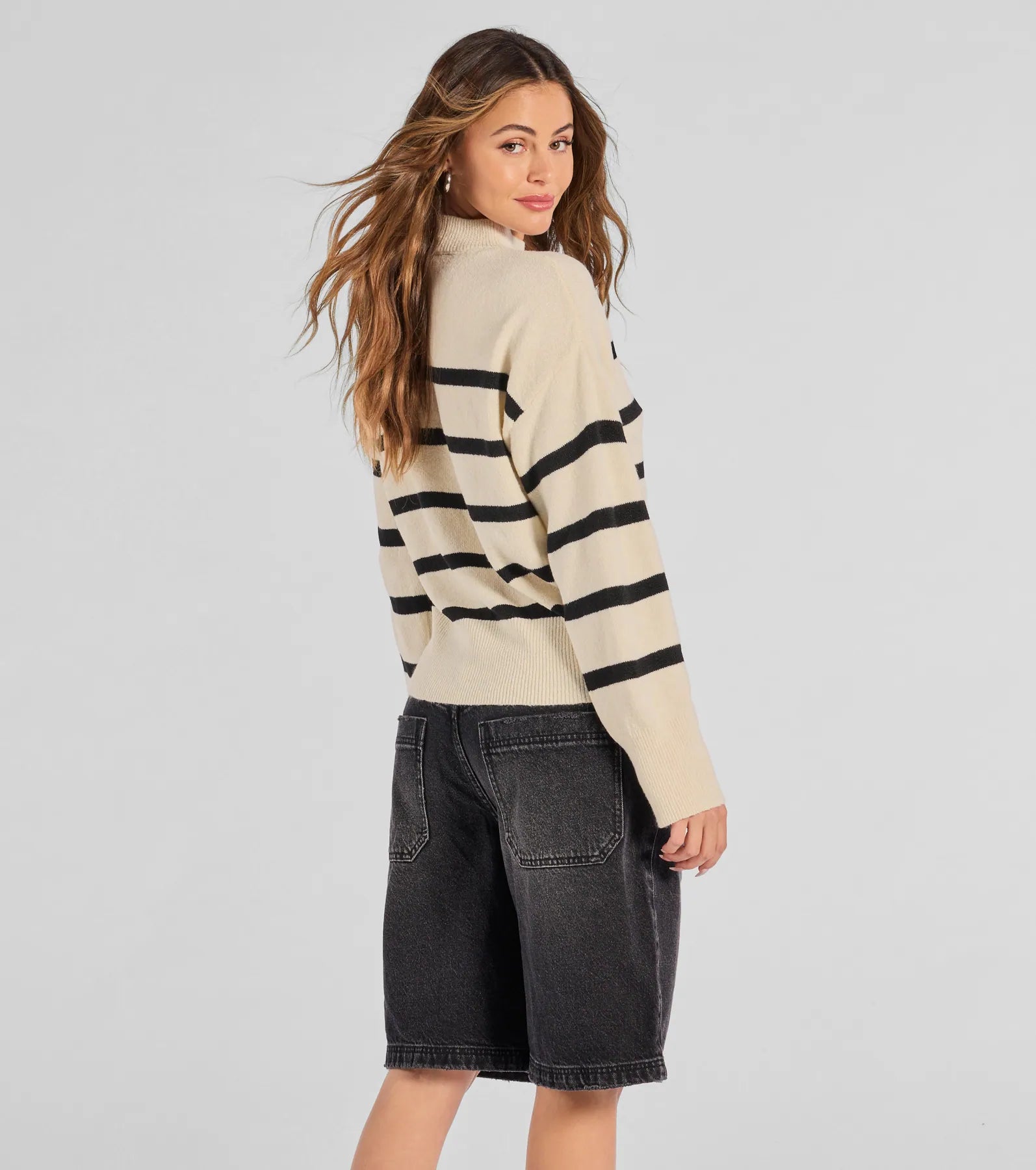 Premium Striped Knit Mock Neck Sweater - Ultimate Casual Comfort