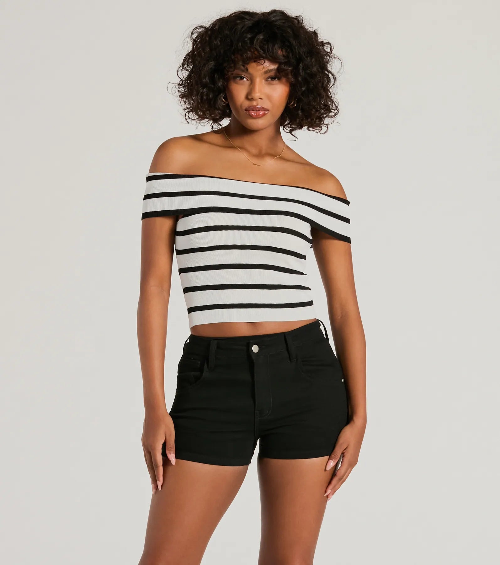 Ultimate Striped Off-The-Shoulder Crop Top