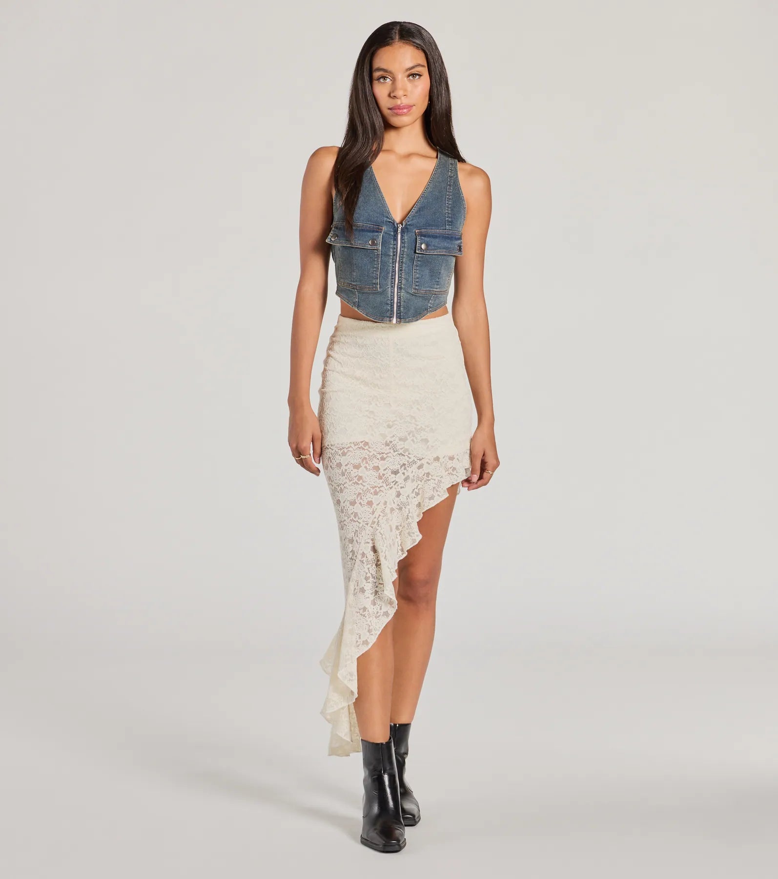 Ultimate Boho Ruffled Lace Midi Skirt