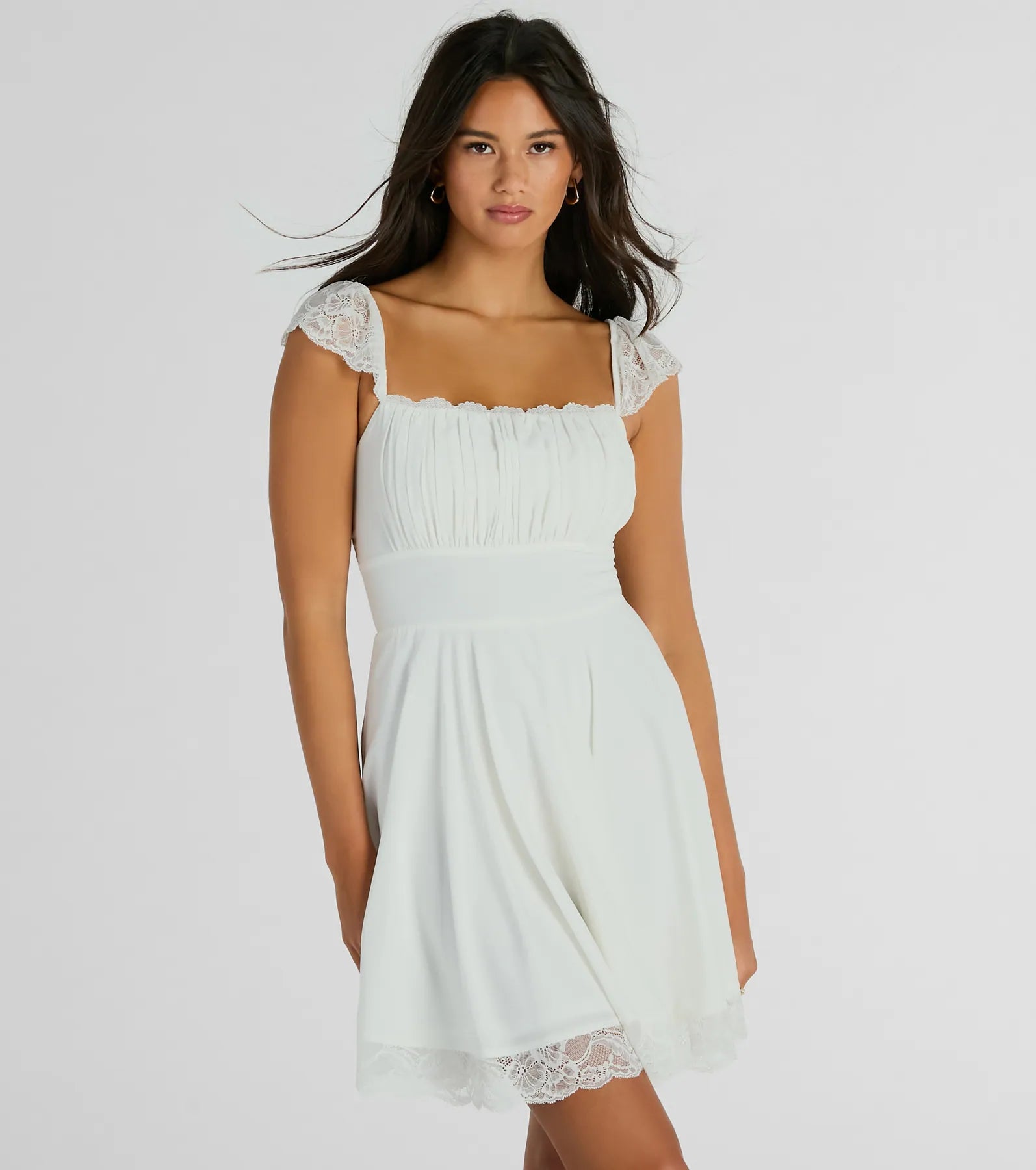 Premium Elegance Lace Trim Skater Dress