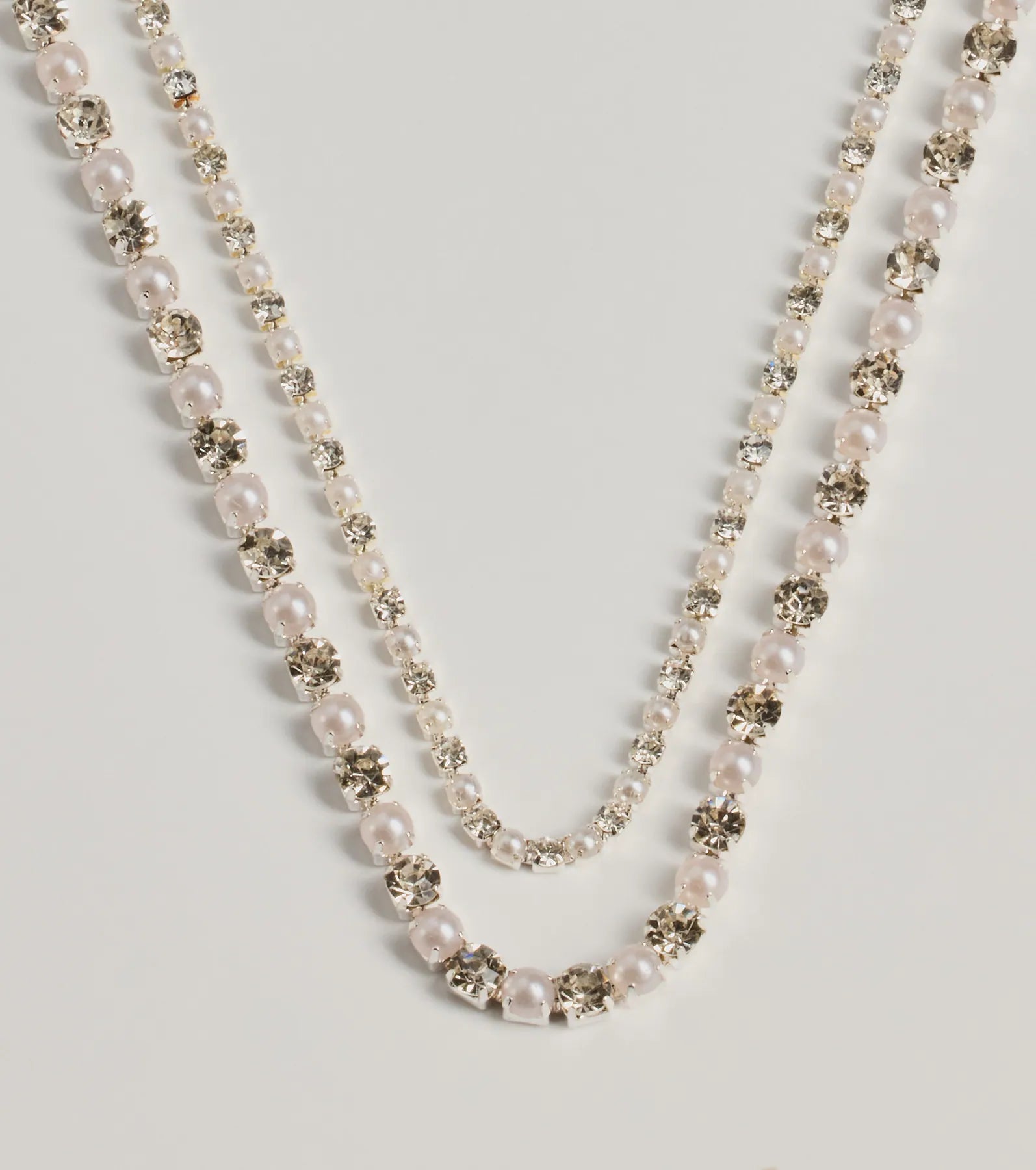 Premium Shimmering Treasure Rhinestone & Pearl Choker Necklace