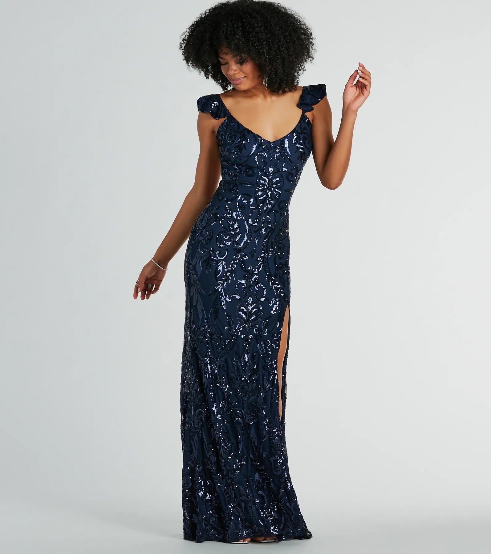 Estella Premium V-Neck Sequin Formal Gown