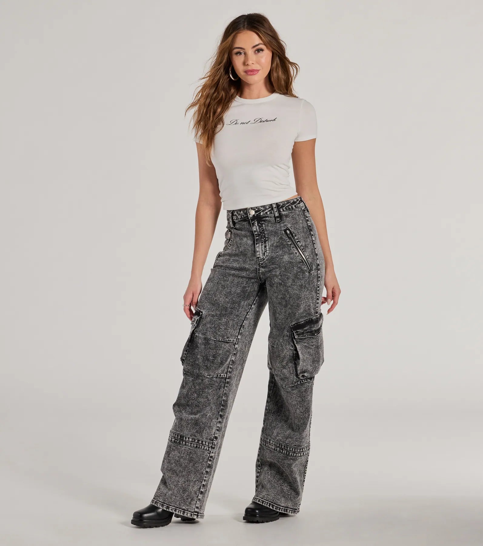 Ultimate High-Rise Cargo Acid Wash Jeans - Trendy & Relaxed Fit