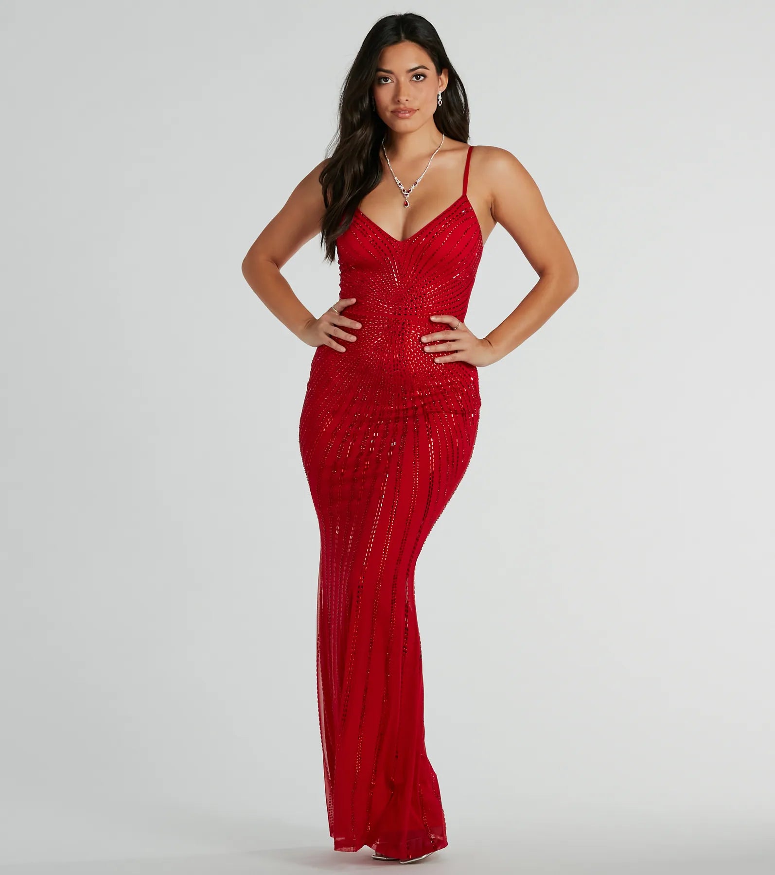 Premium Cameron V-Neck Rhinestone Glamour Dress