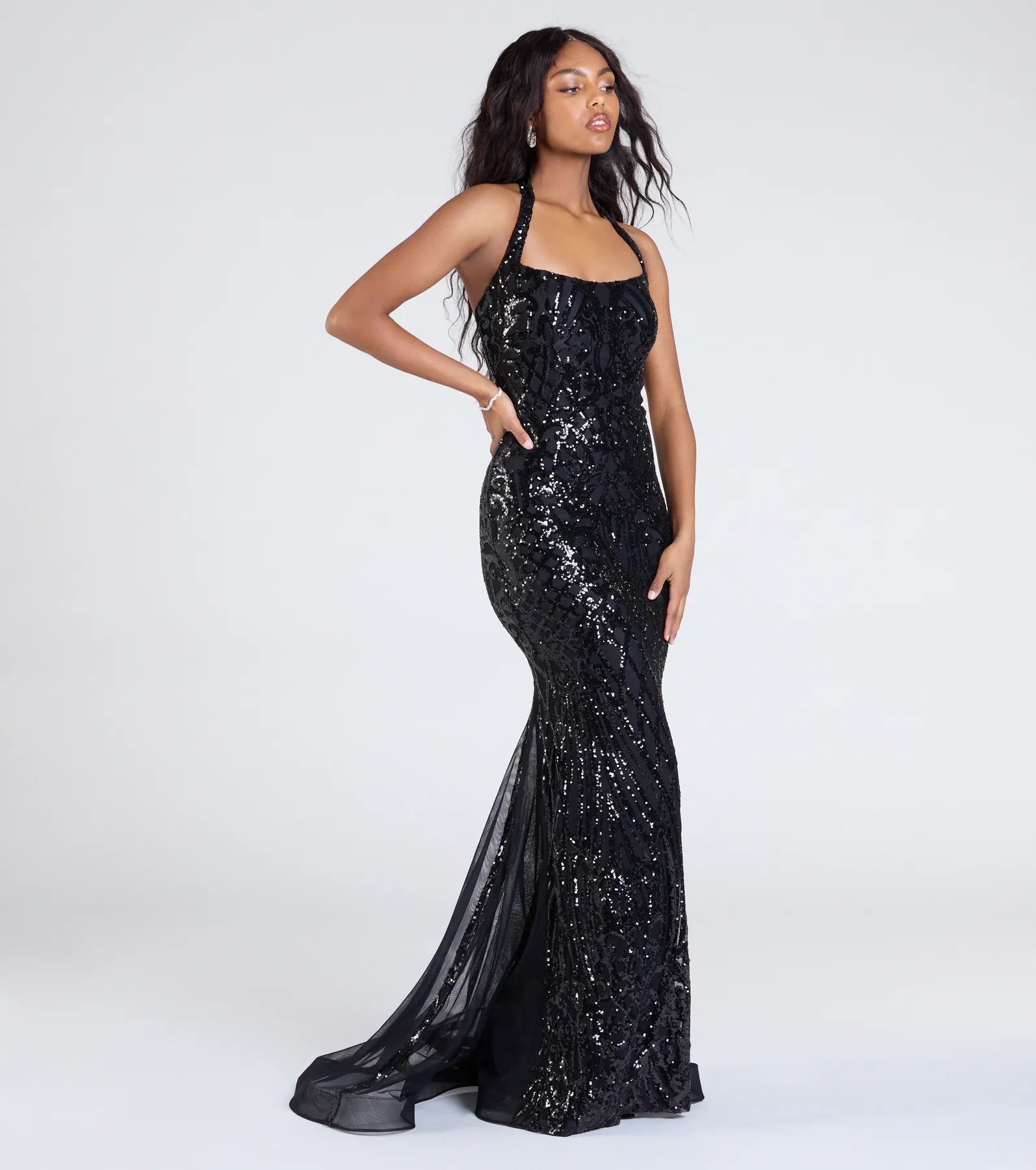 Premium Esmeralda Halter Mermaid Sequin Gown for Glamorous Evenings