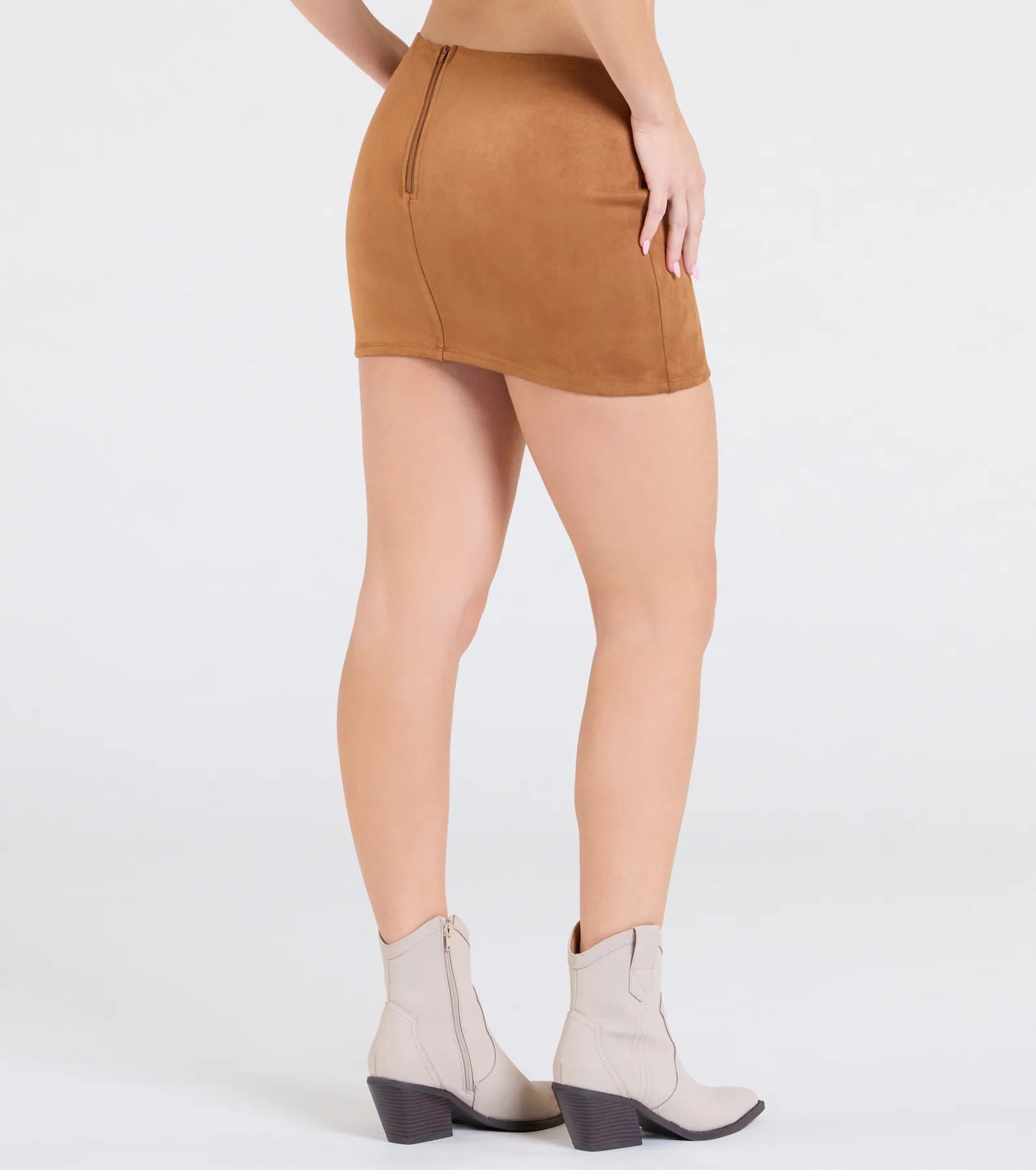 Ultimate Charm Low-Rise V-Waist Mini Skirt - Premium Faux Suede