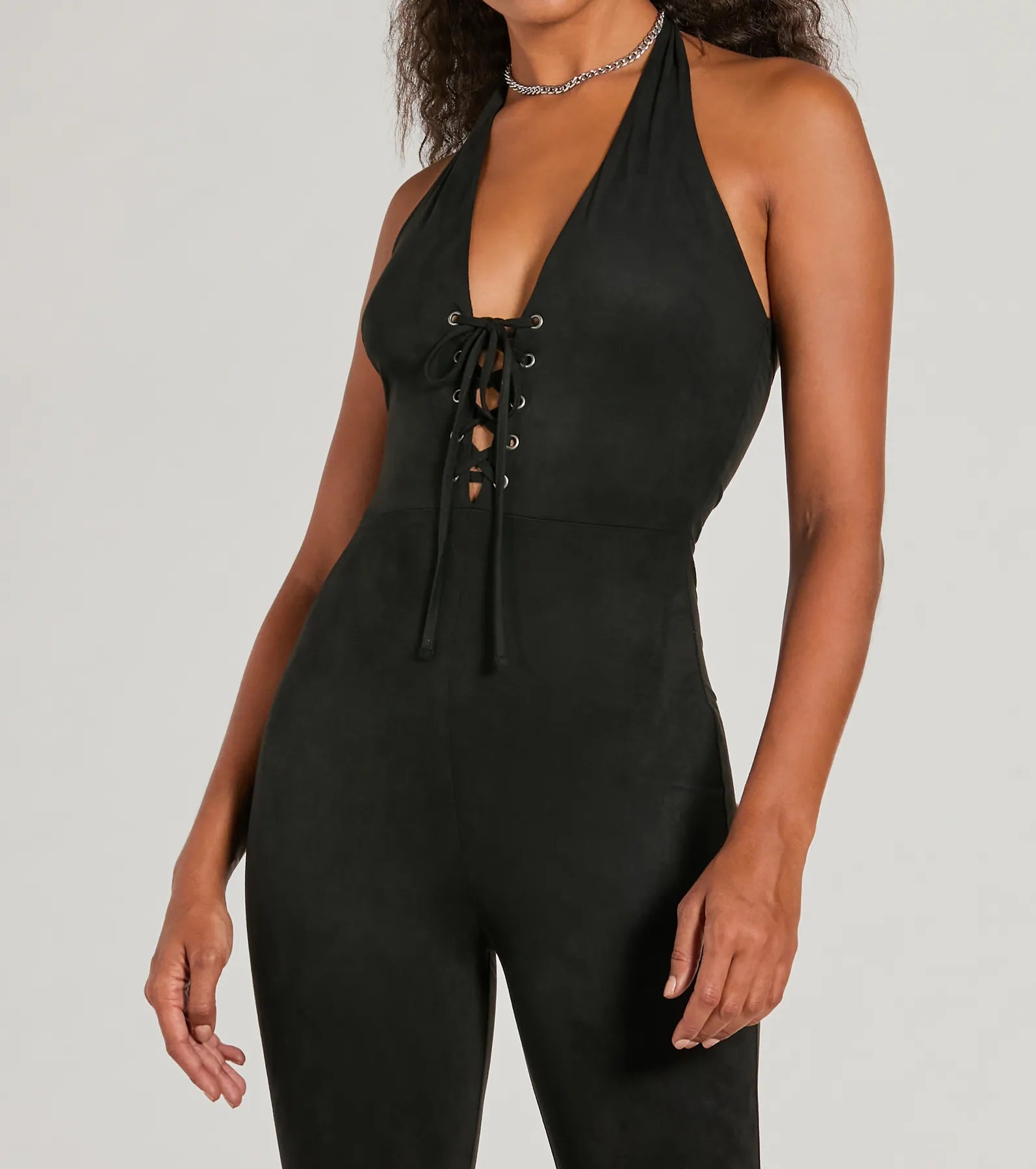 Ultimate Faux Suede Lace-Up Jumpsuit - Eyes On Me