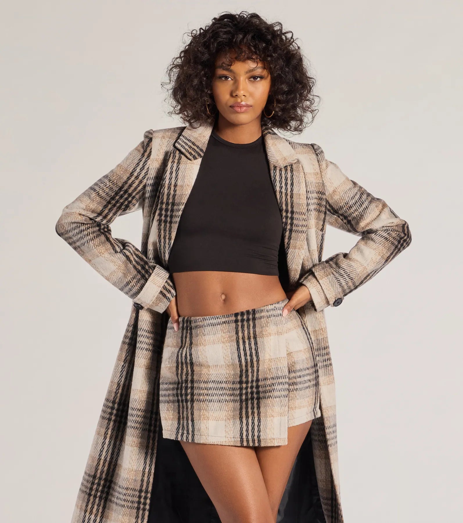 Premium Plaid Wrap Skirt with Built-In Shorts