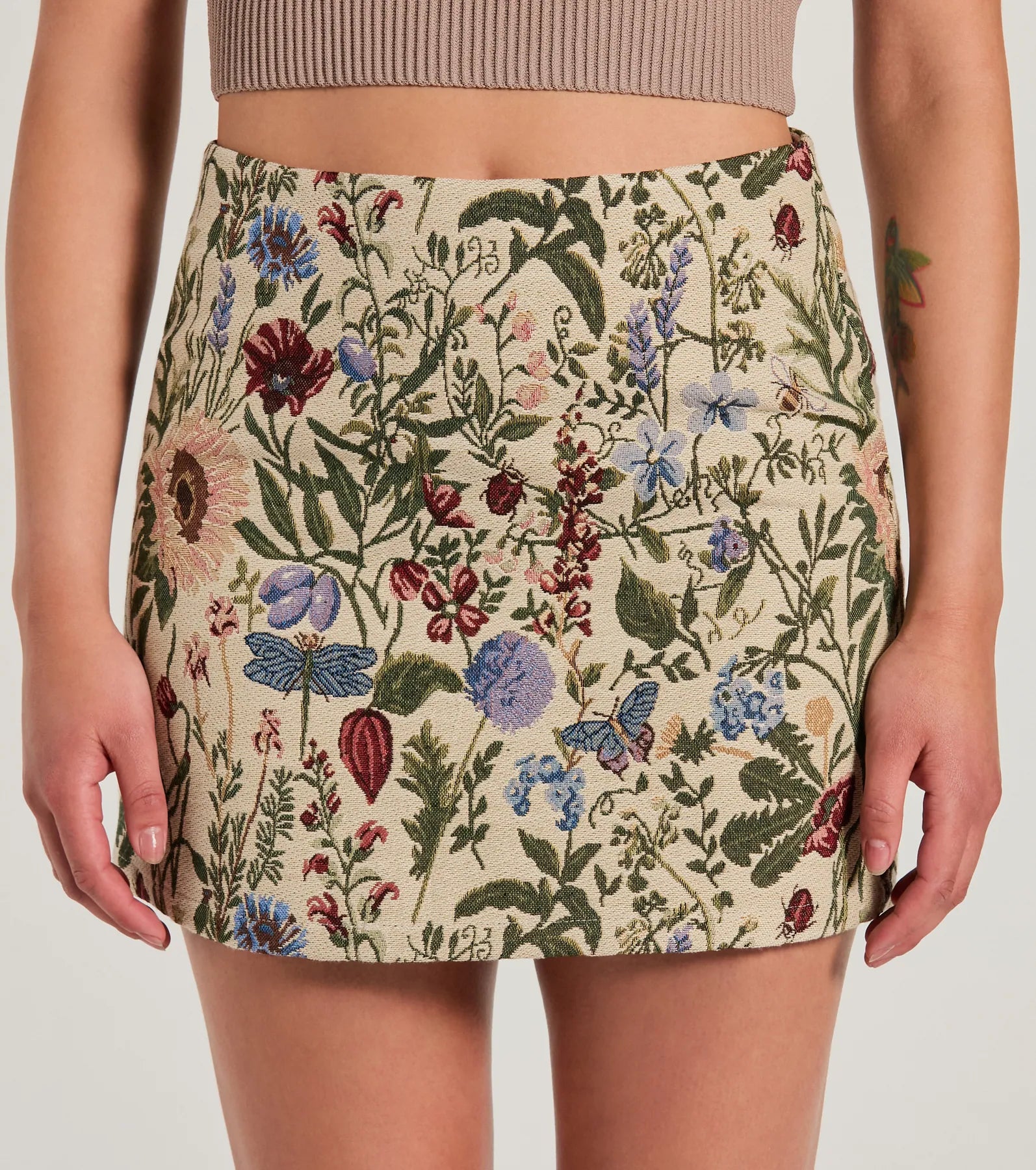 Ultimate Bliss Floral Tapestry Mini Skirt - High-Rise & Playful