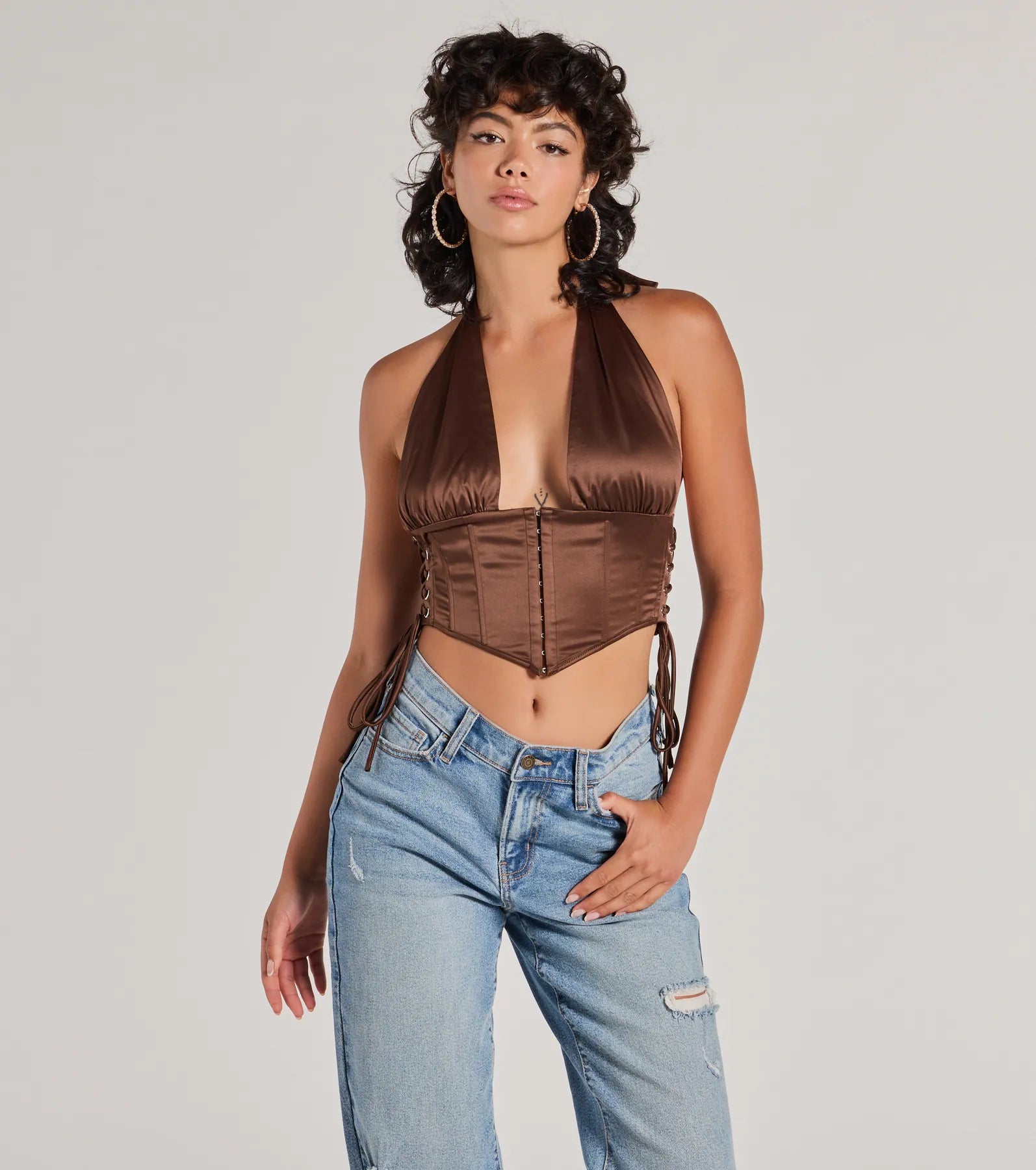 Premium Satin Halter Corset Top - Edgy Luxe Crop