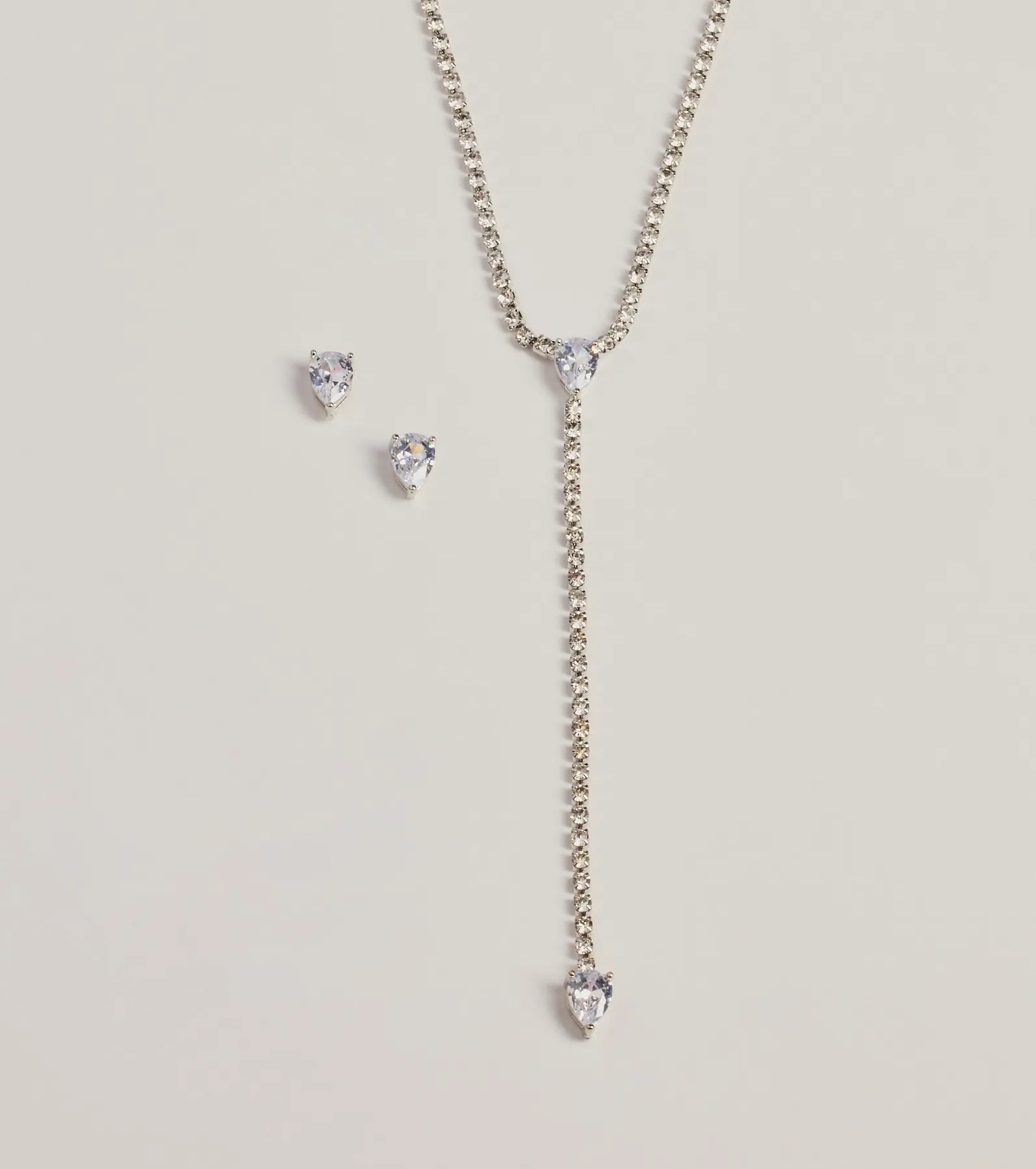 Premium Glitz Rhinestone Lariat Necklace & Stud Earrings Set - Ultimate Elegance