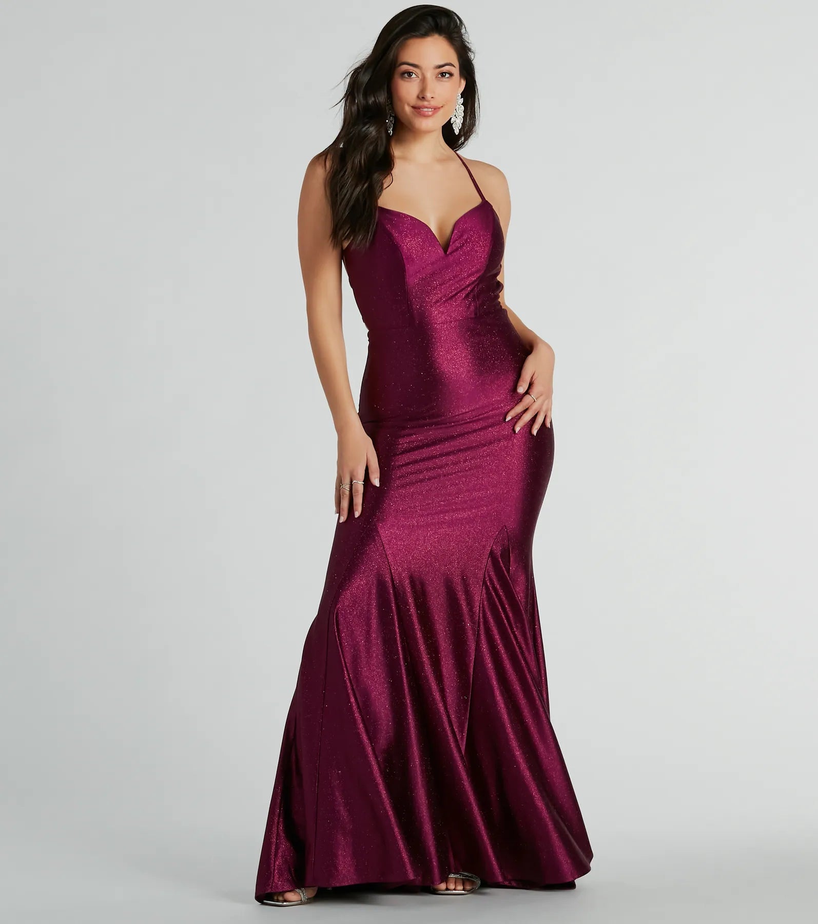 Premium Mindy Strappy Back Mermaid Satin Glitter Dress - Ultimate Elegance