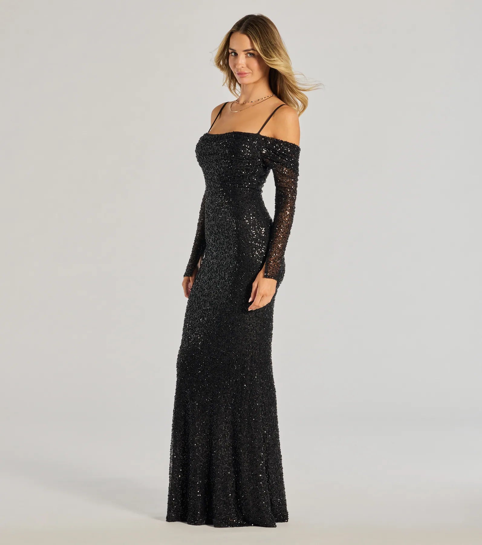 Parker Premium Off-The-Shoulder Beaded Sequin Gown