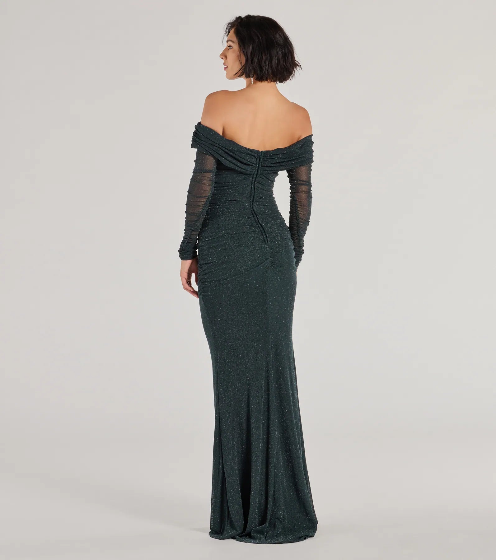 Premium Glitter Mermaid Gown - Off The Shoulder Elegance