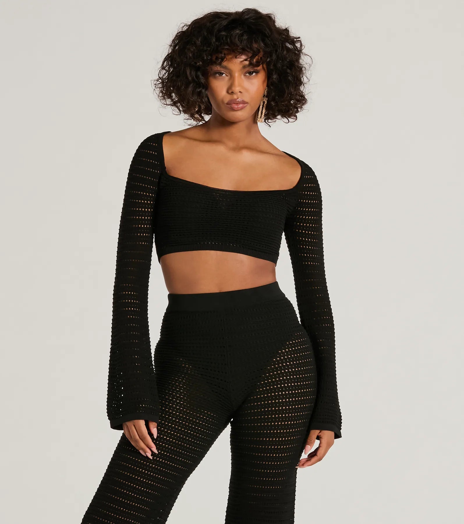 Premium Boho Chic Bell Sleeve Crochet Crop Top