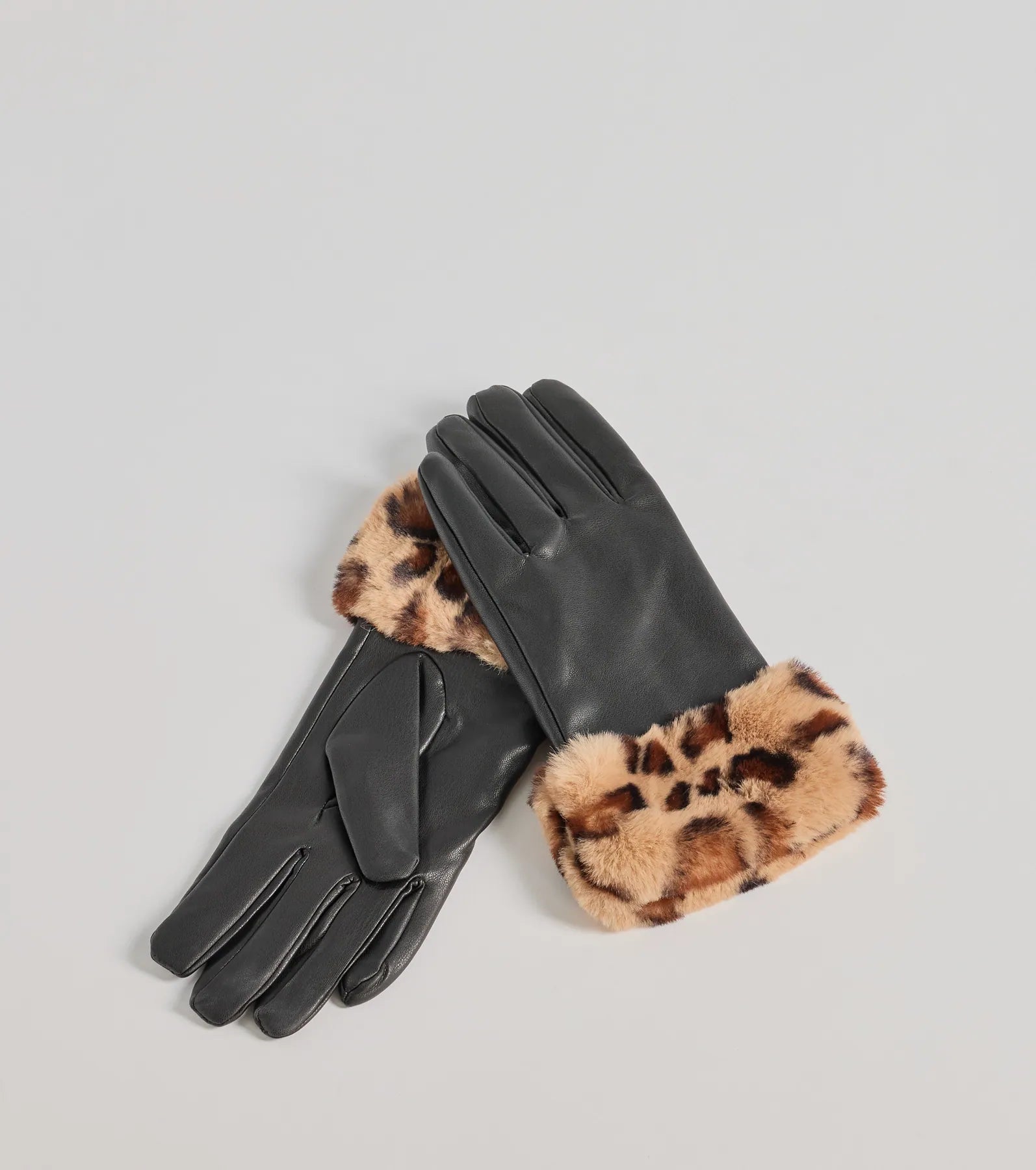 Premium Faux Leather Leopard Print Gloves with Luxe Fur Cuffs