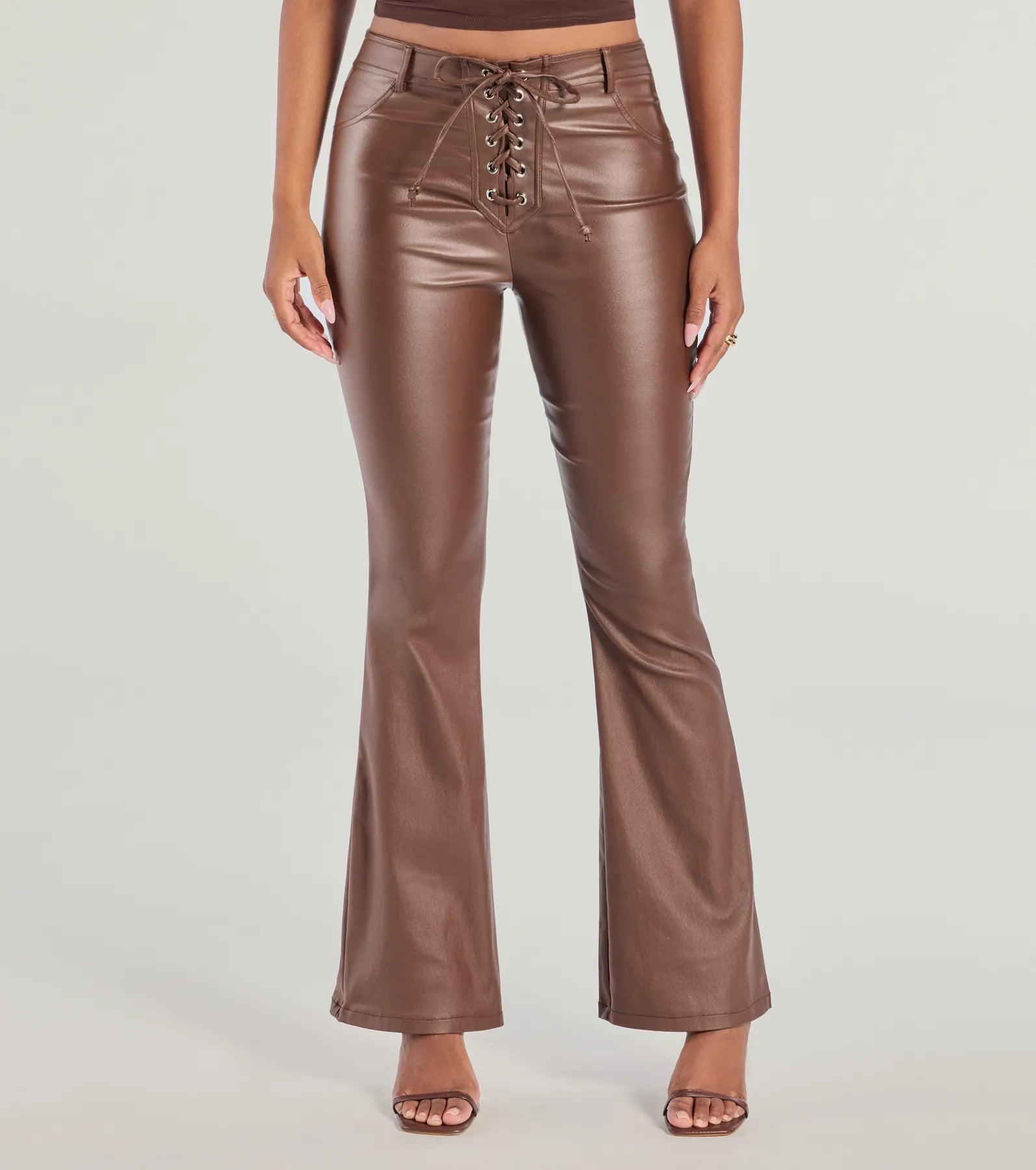 Ultimate Sleek Lace-Up Faux Leather Flare Pants