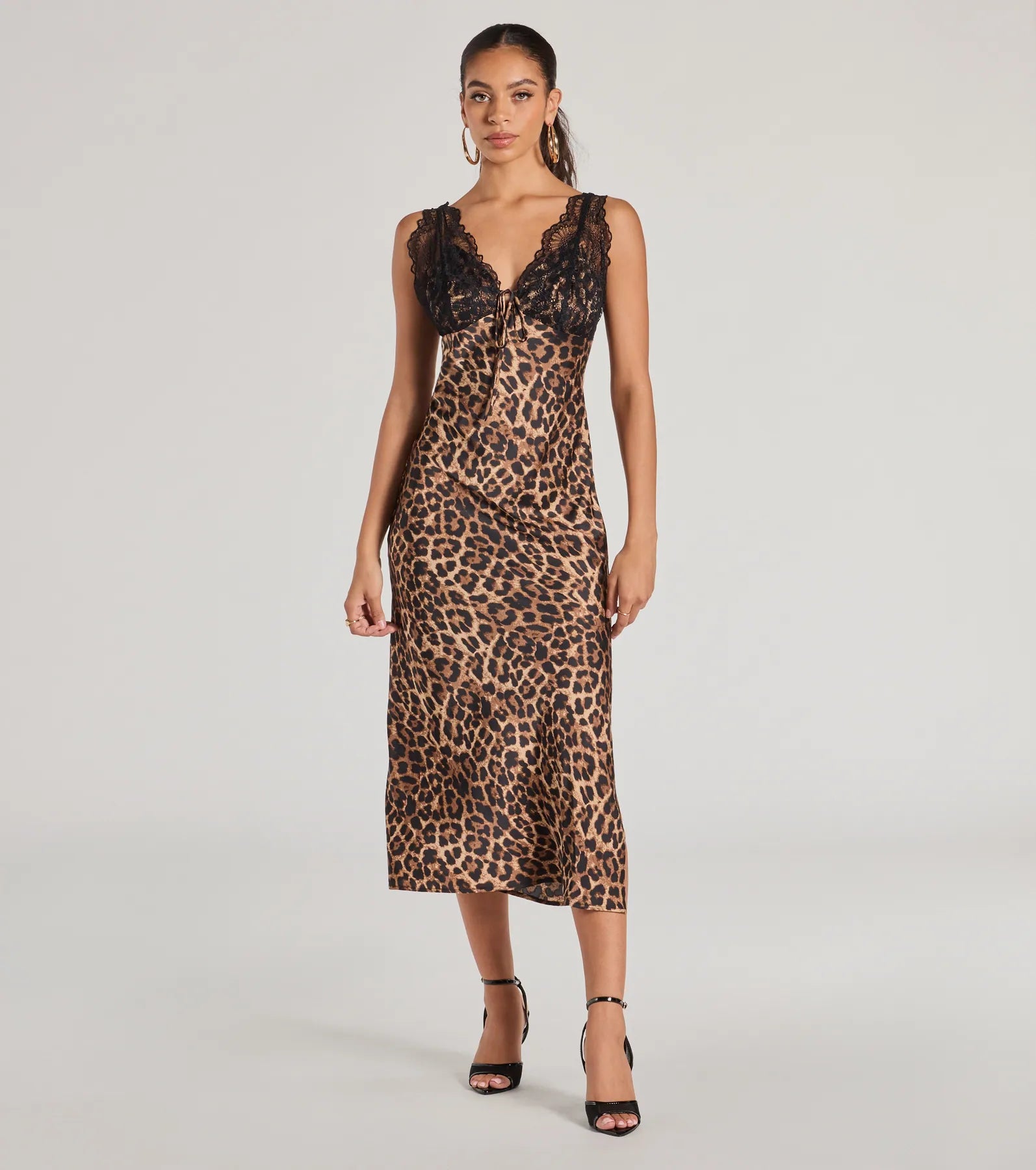 Ultimate Sleek Leopard Print Lace & Satin Midi Dress