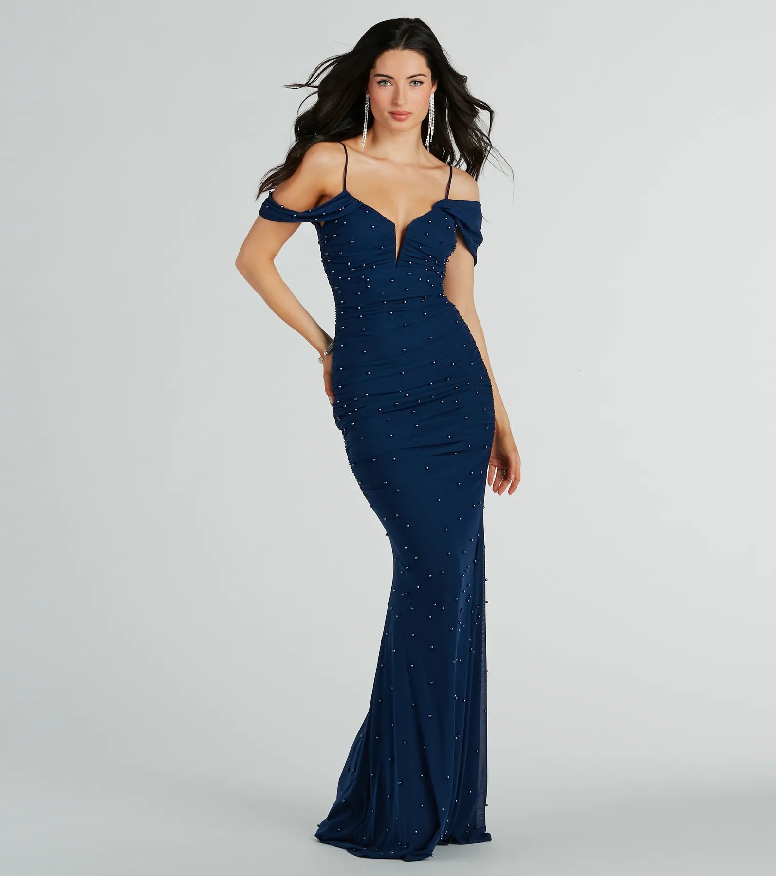 Premium Charlene Faux Pearl Mermaid Evening Gown