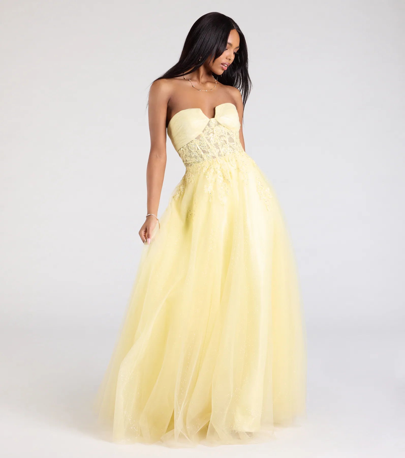 Gwen Ultimate Glitter Corset Ball Gown – A-Line Elegance