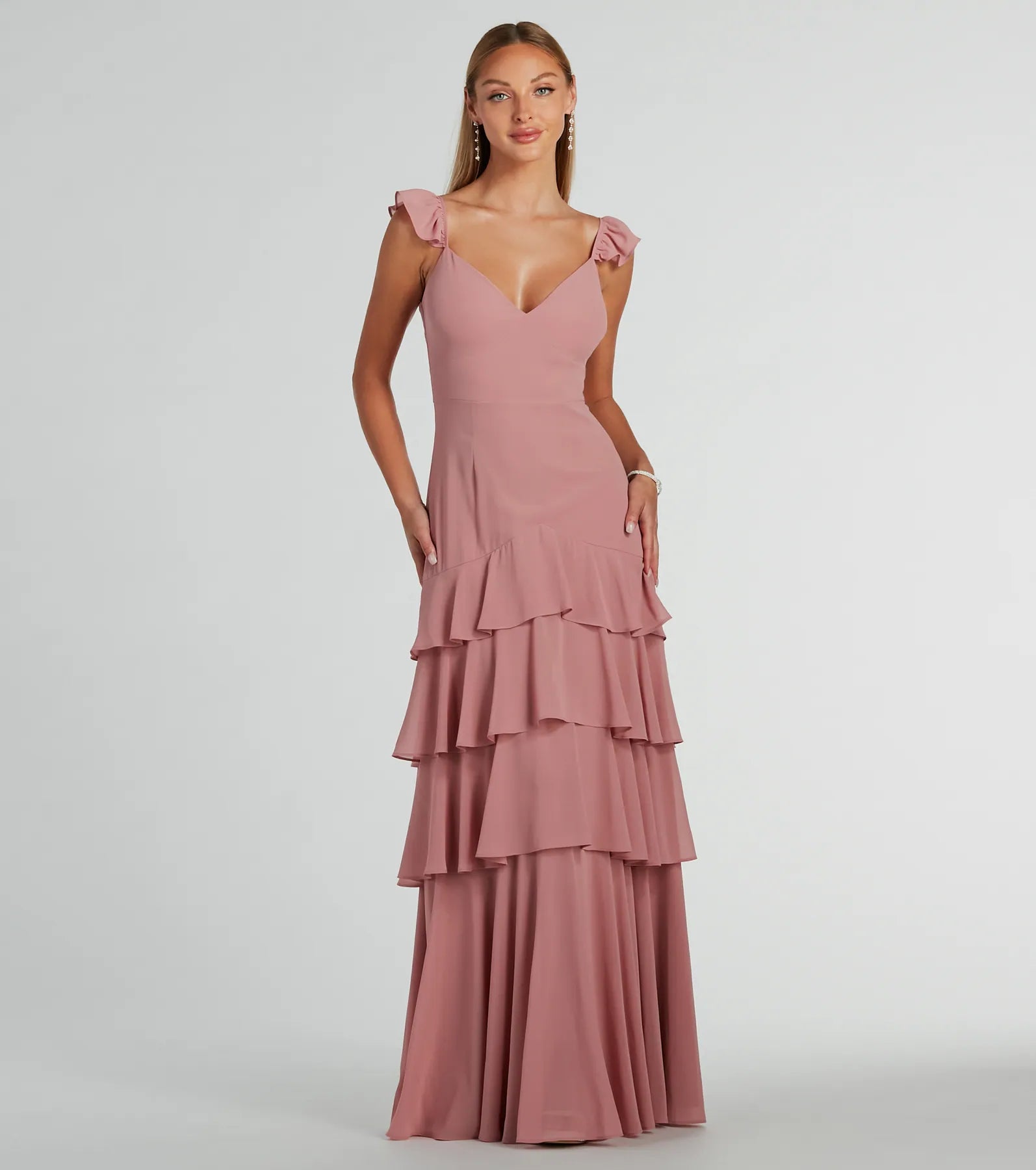 Premium Adalee Flutter Strap Ruffled Chiffon Formal Dress - Ultimate Elegance