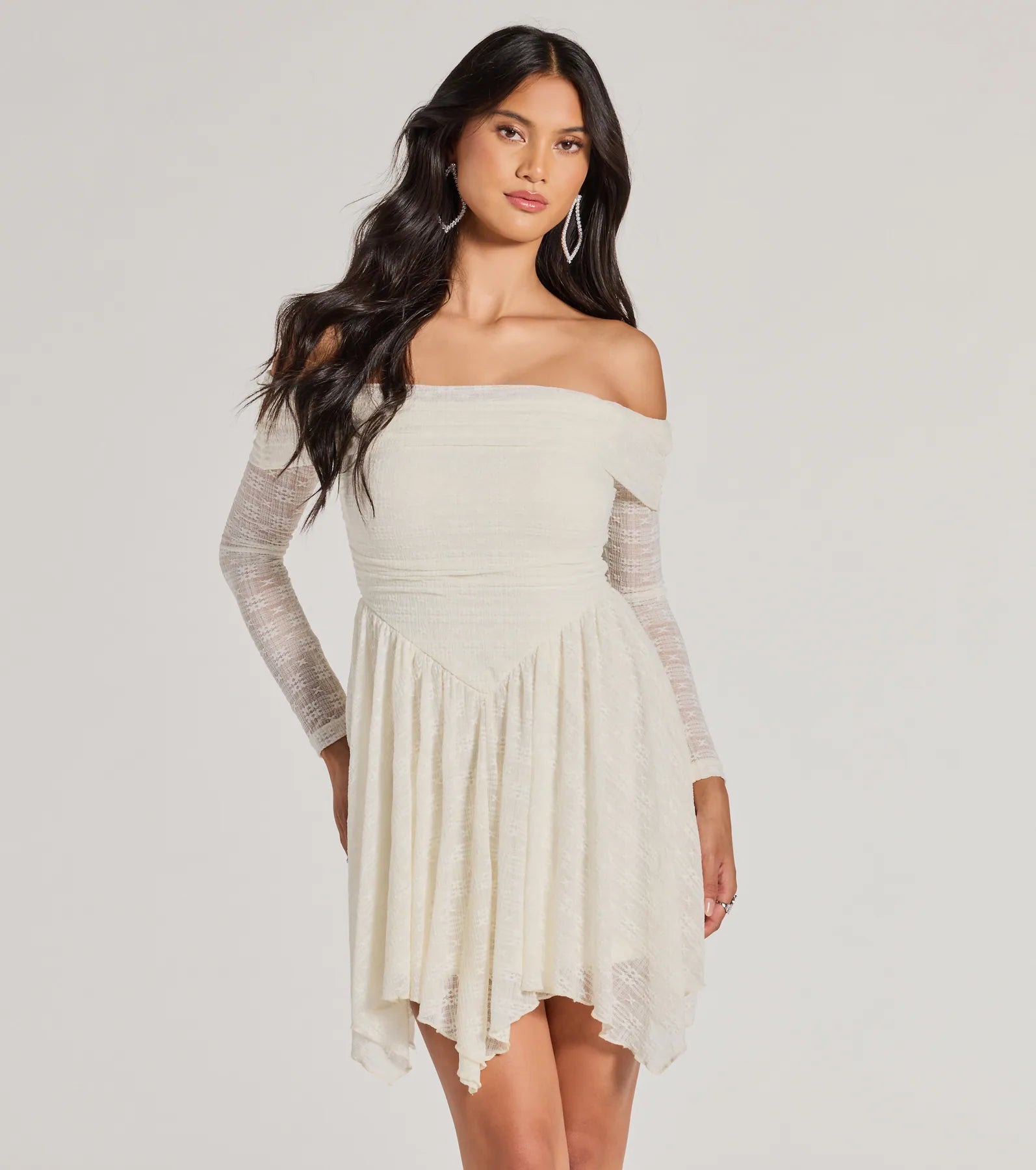 Premium Bohemian Lace Off-The-Shoulder Skater Dress