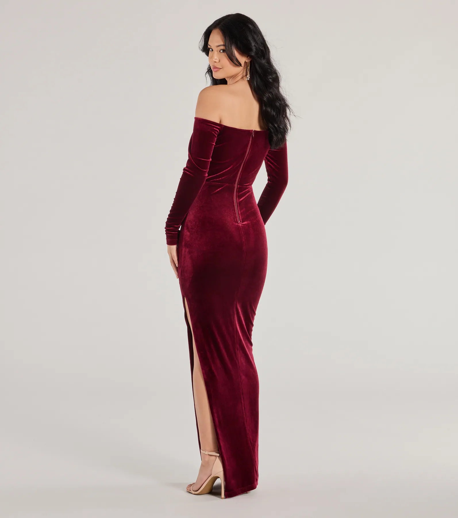 Premium Rosalyn Velvet Off-The-Shoulder Elegance Dress