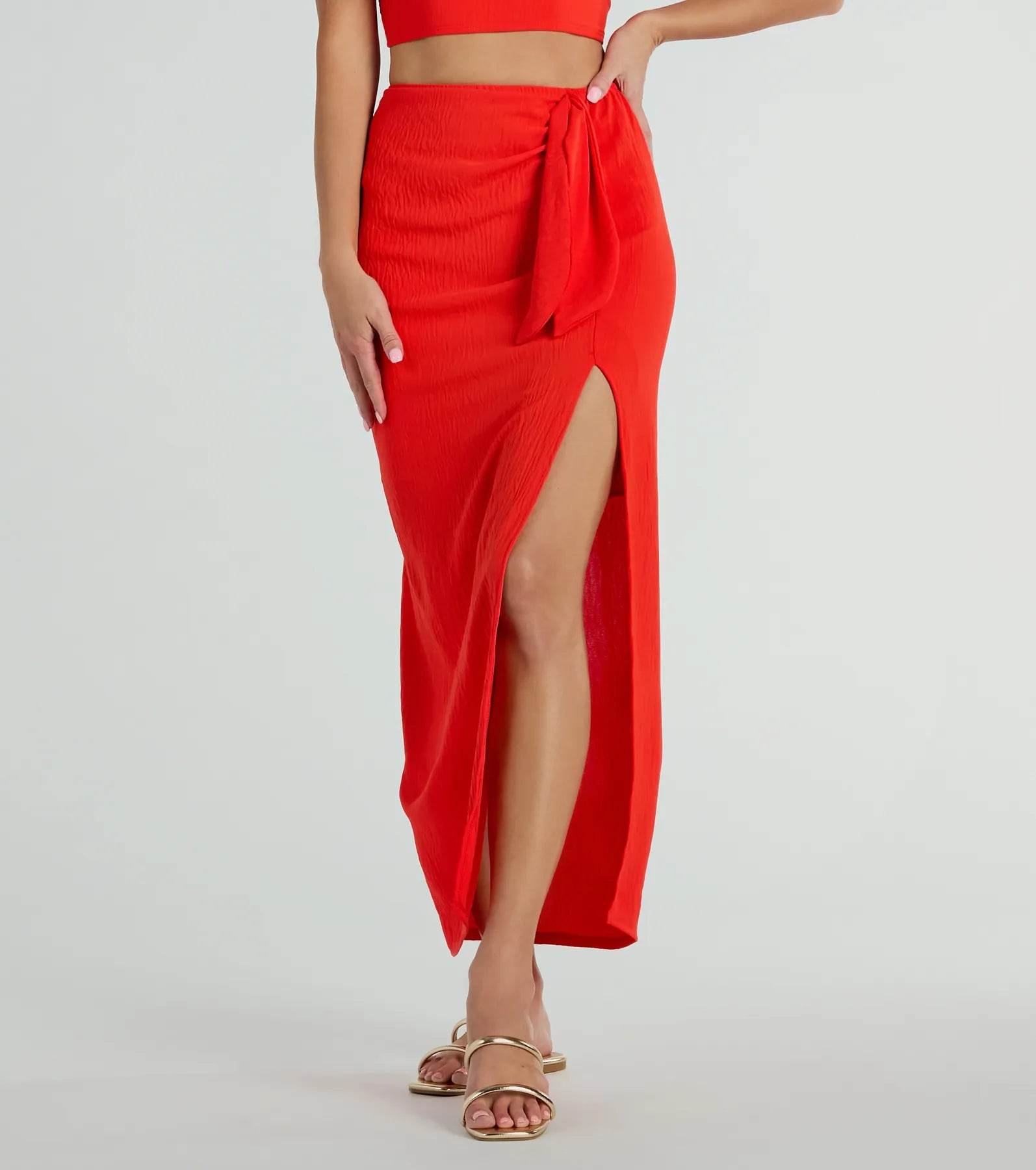 Ultimate Sunny Vibes High Slit Woven Midi Skirt - Premium Summer Style