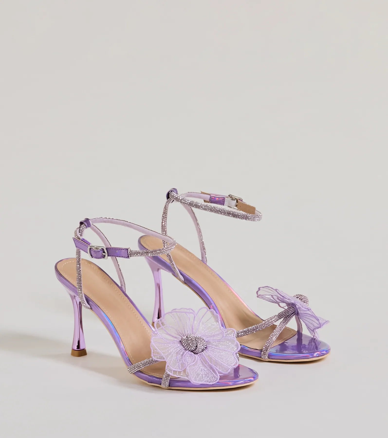 Premium Glamour Organza Flower Metallic Heels - Ultimate Style Statement