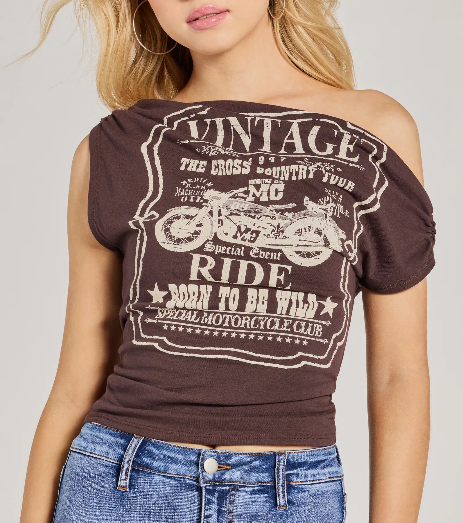 Premium Wild Vibes Off-Shoulder Graphic Crop Top