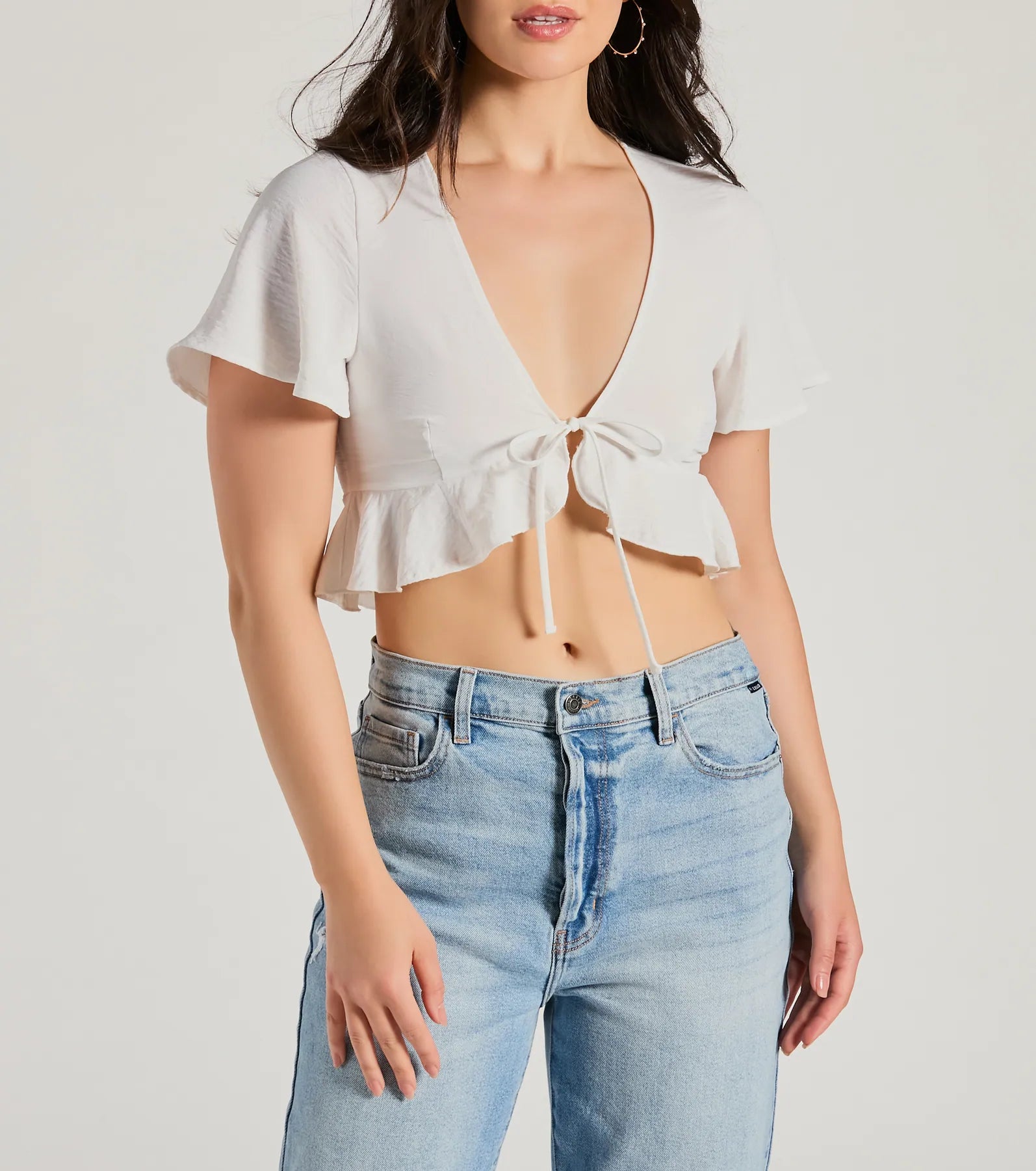 Ultimate Sweeten Me Up Flutter Sleeve Tie Front Crop Top