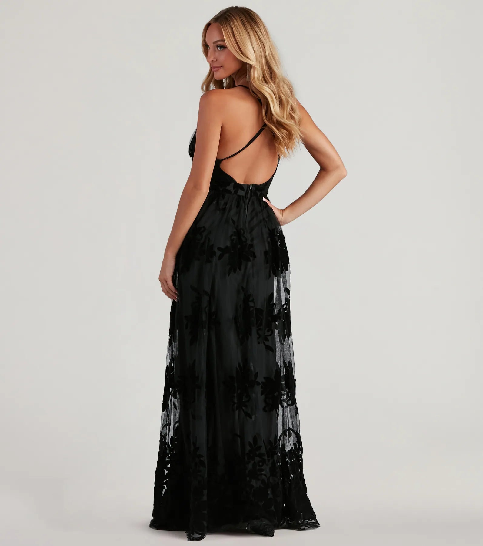 Premium Morgan Flocked Velvet A-Line Formal Dress | Elegant Evening Wear