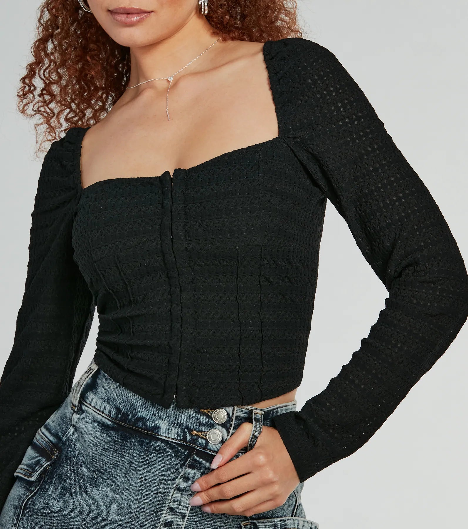 Ultimate Sweet 'Fit Long Sleeve Textured Knit Corset Top