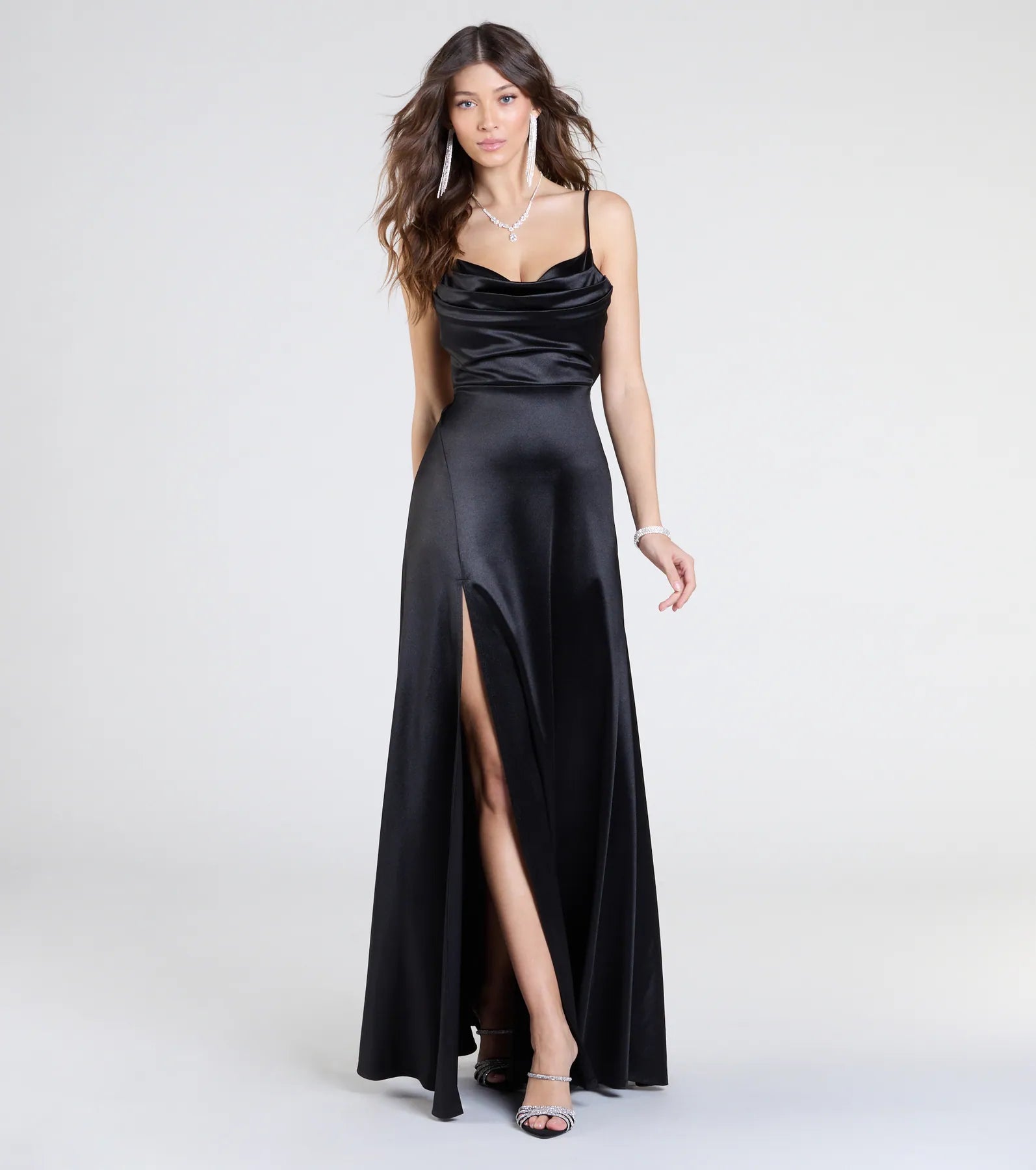 Premium Steffanie Elegant Tie-Back Satin Gown