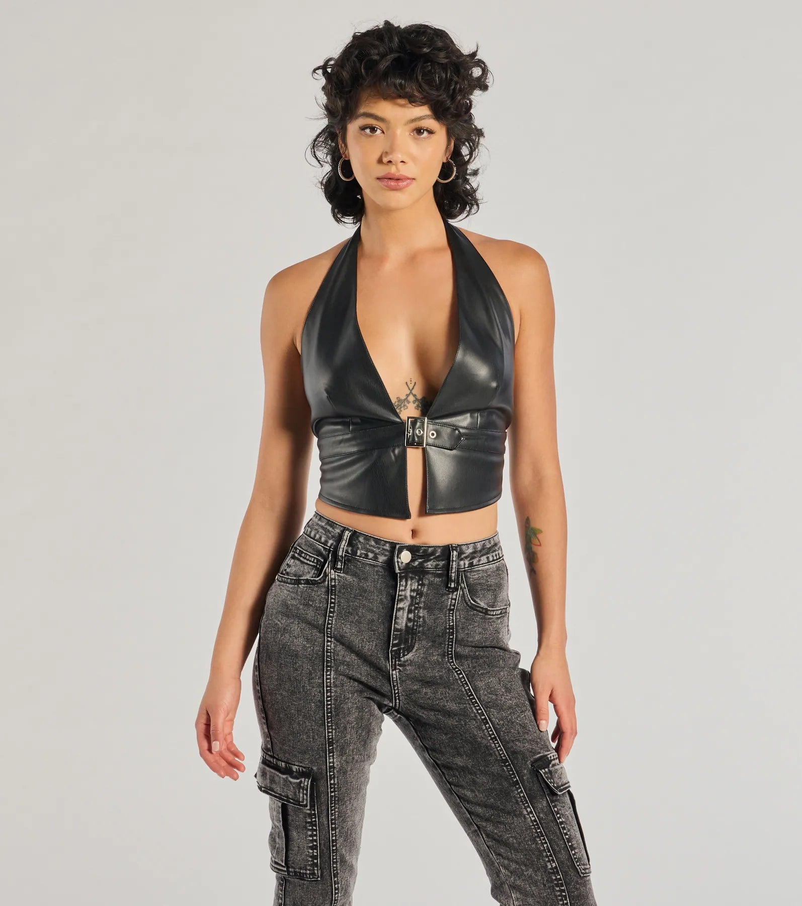 Premium Sultry Muse Faux Leather Buckle Crop Top