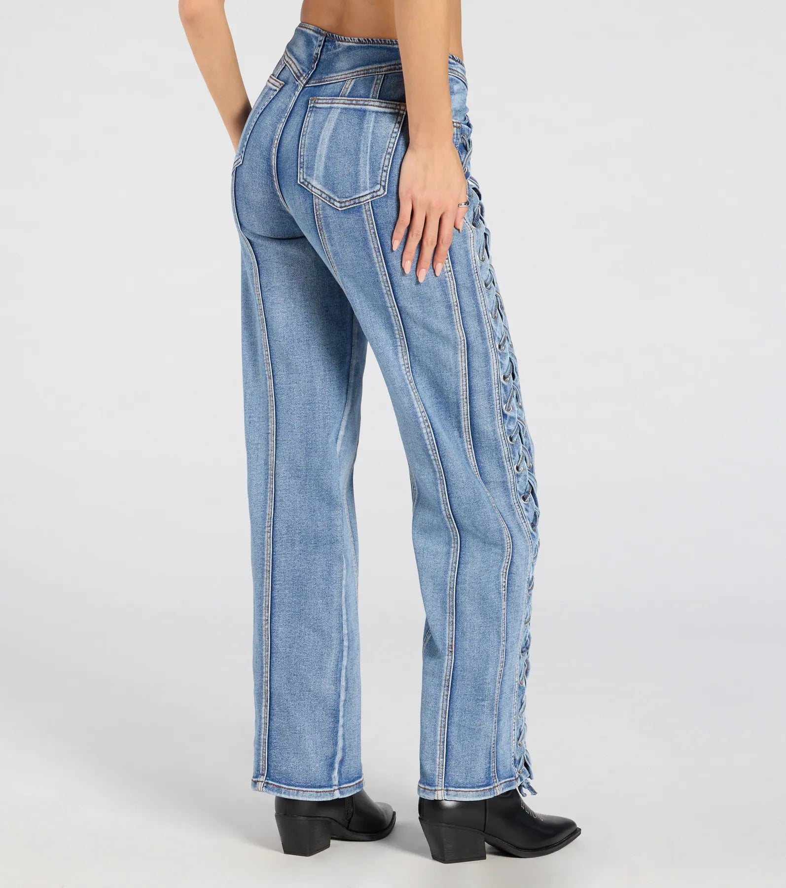 Ultimate Cool-Girl Lace-Up Straight-Leg Jeans