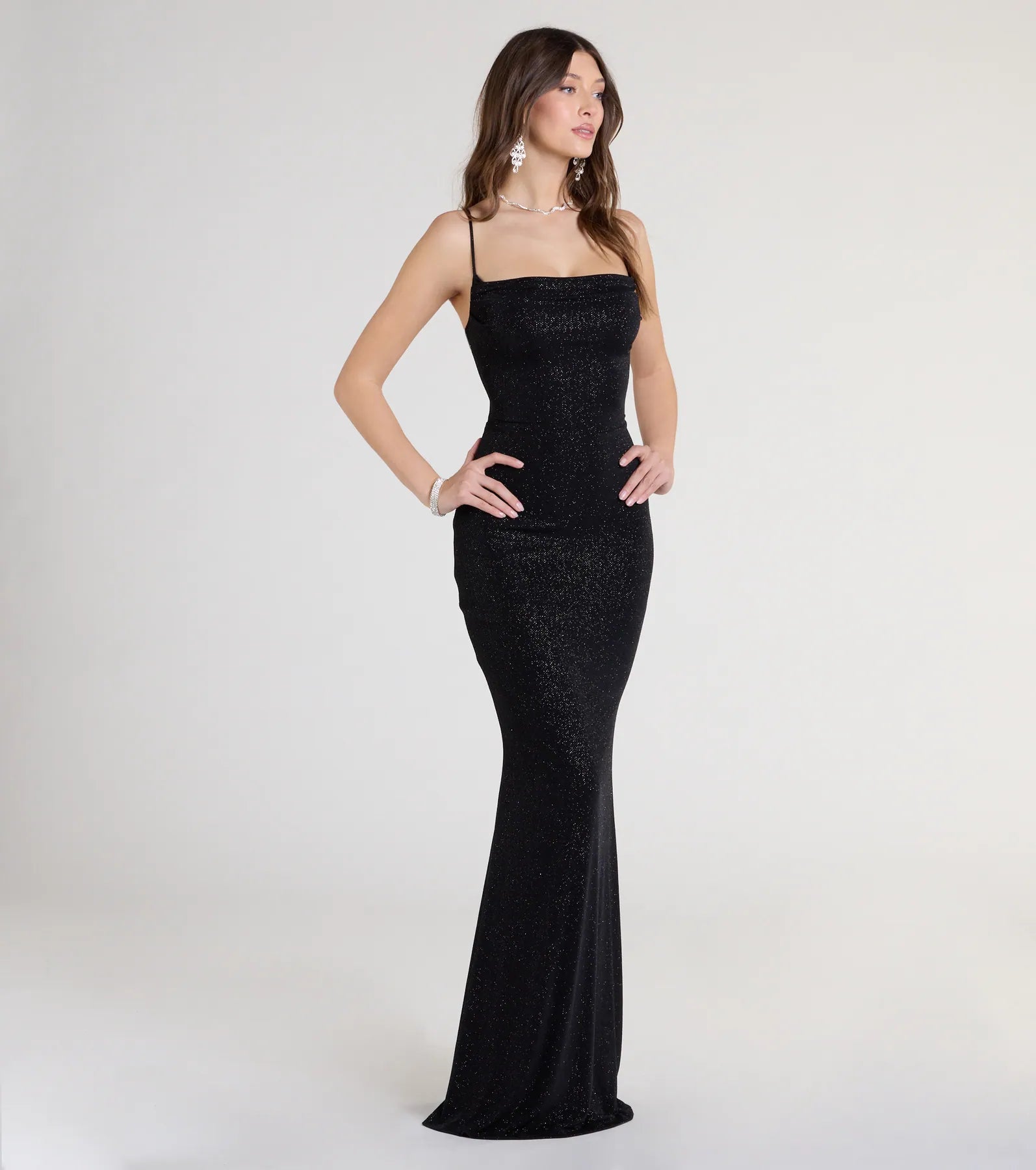 Premium Joan Lace-Up Glitter Mermaid Evening Gown