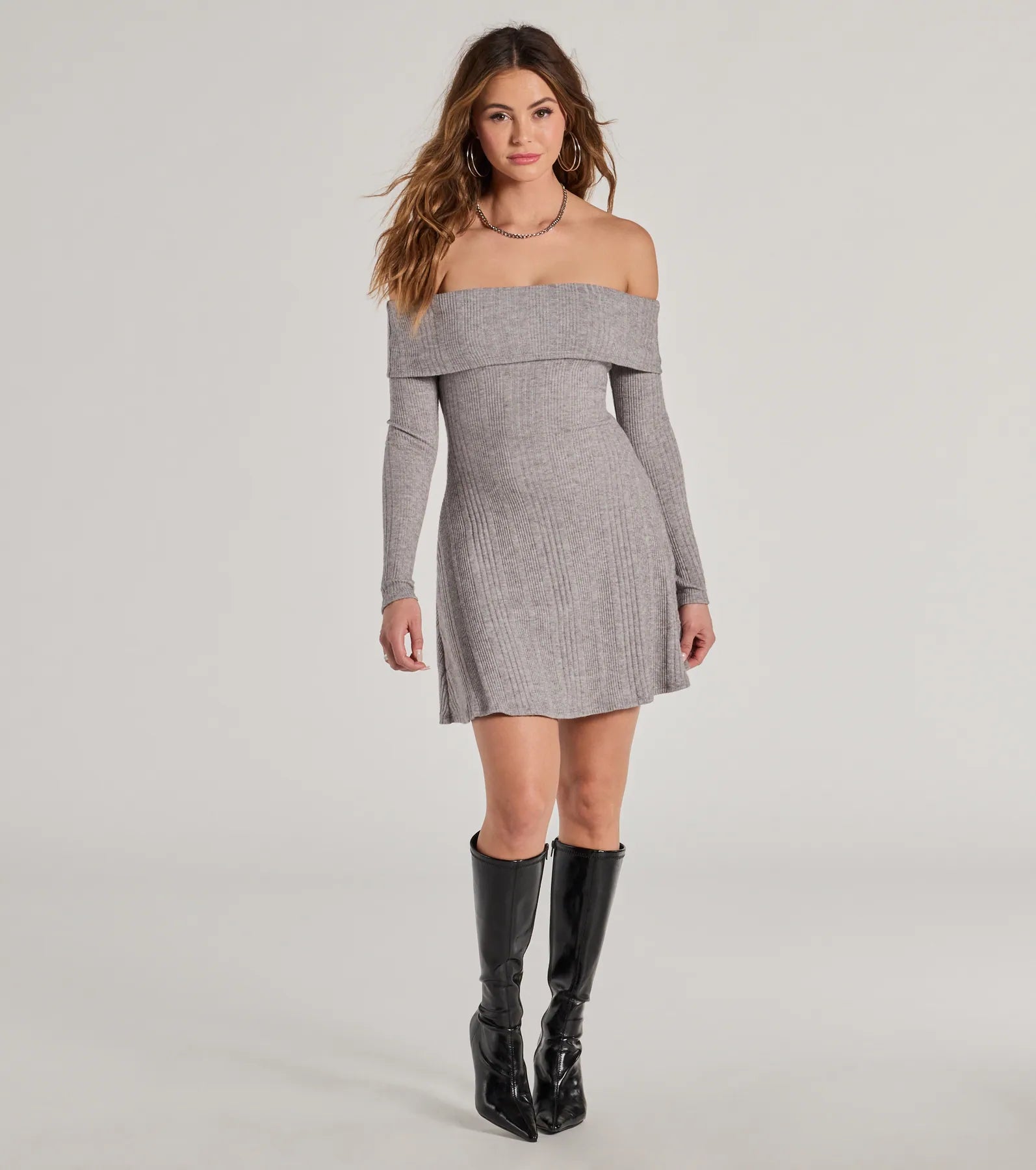 Ultimate Cozy Knit Off-The-Shoulder Mini Dress