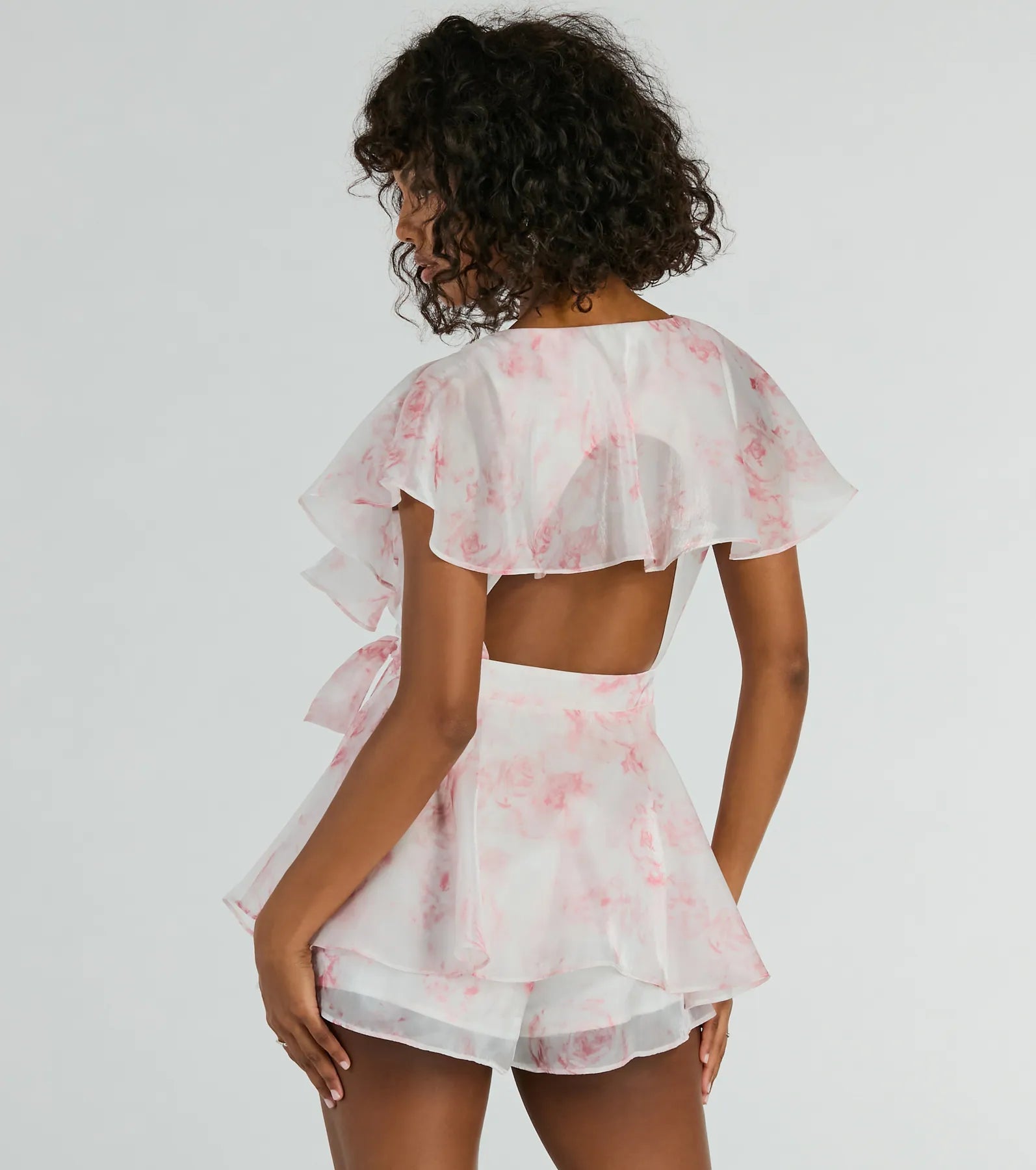 Ultimate Dreamy Escape Ruffled Rose Floral Organza Romper